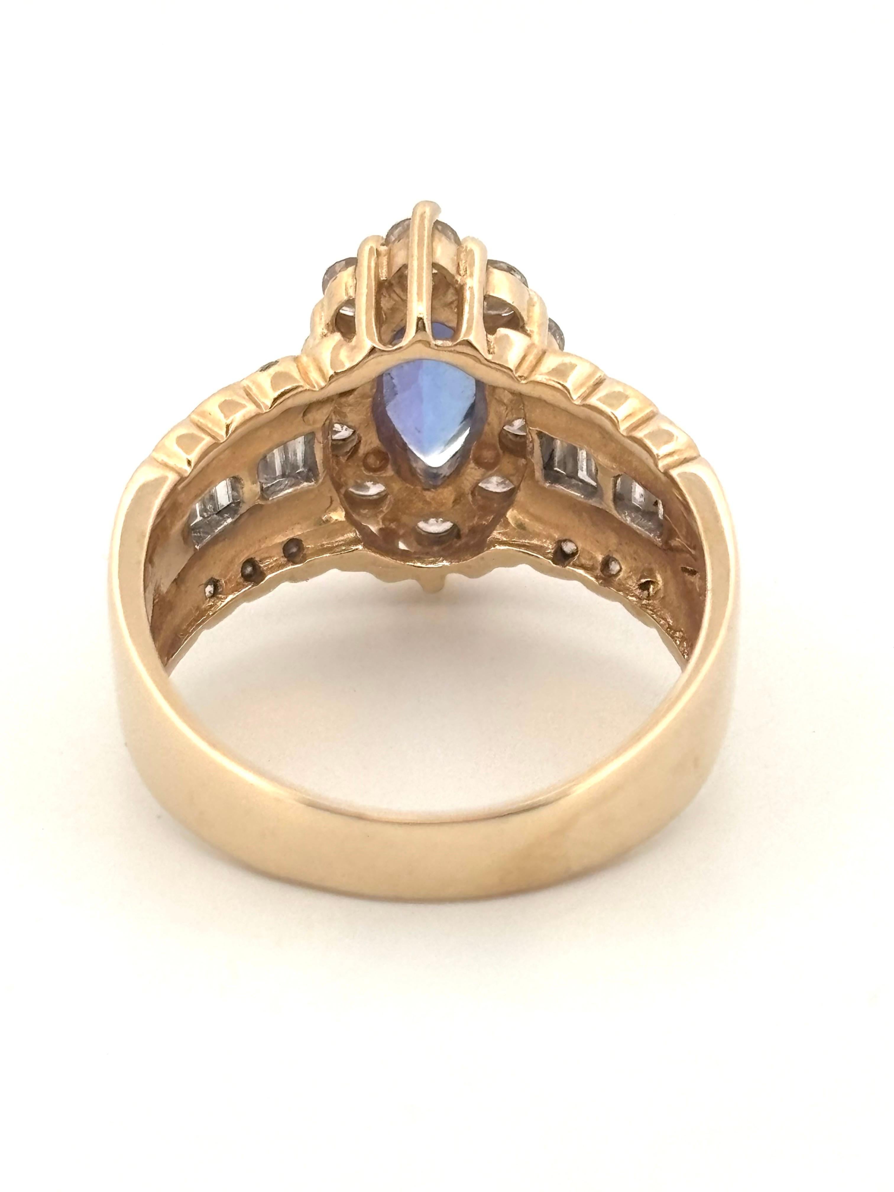 Cardow signiert Vintage 14K Gelbgold 1,00ctw Diamant 0,88ctw Tansanit Ring im Angebot 1