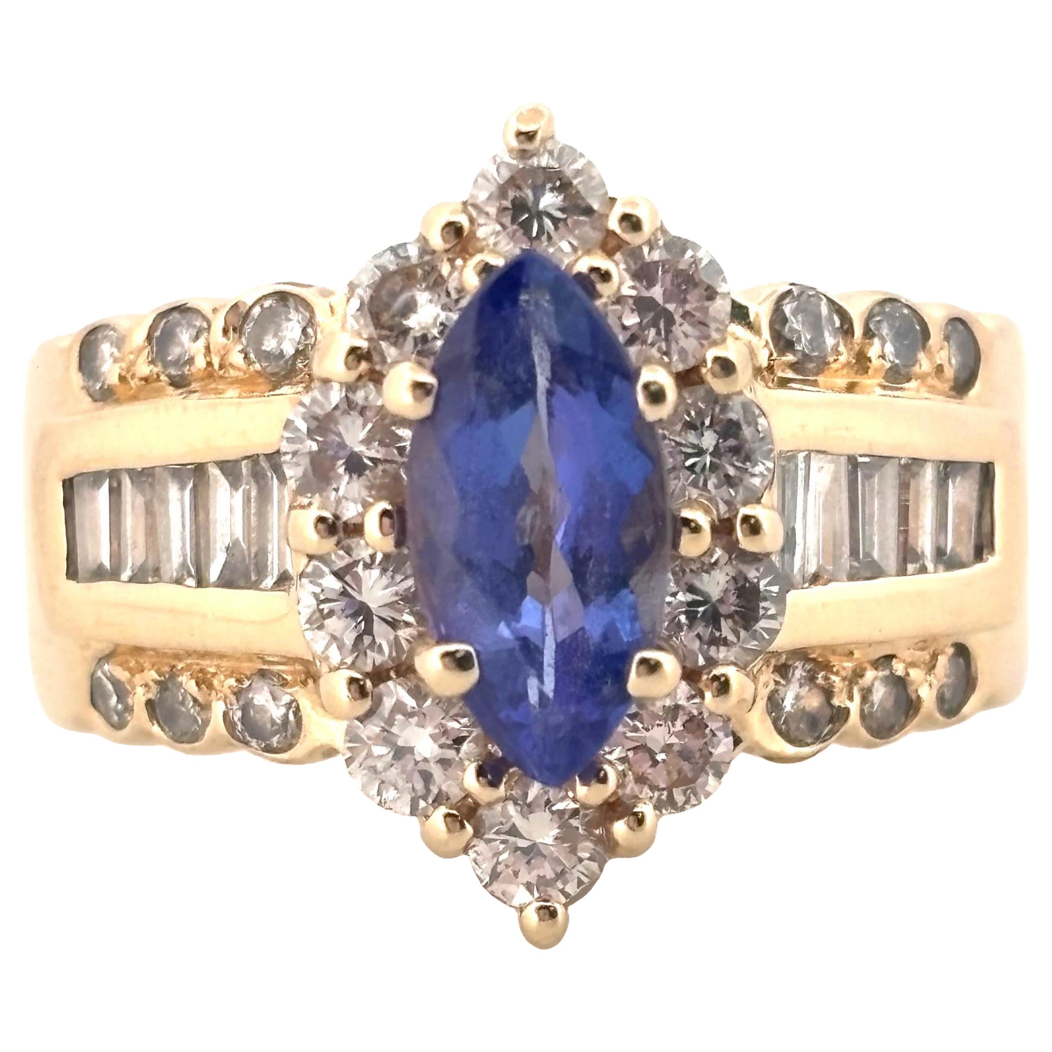 Cardow signiert Vintage 14K Gelbgold 1,00ctw Diamant 0,88ctw Tansanit Ring im Angebot