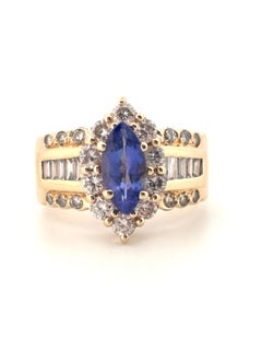 Cardow Signed Vintage 14K Yellow Gold 1.00ctw Diamond 0.88ctw Tanzanite Ring