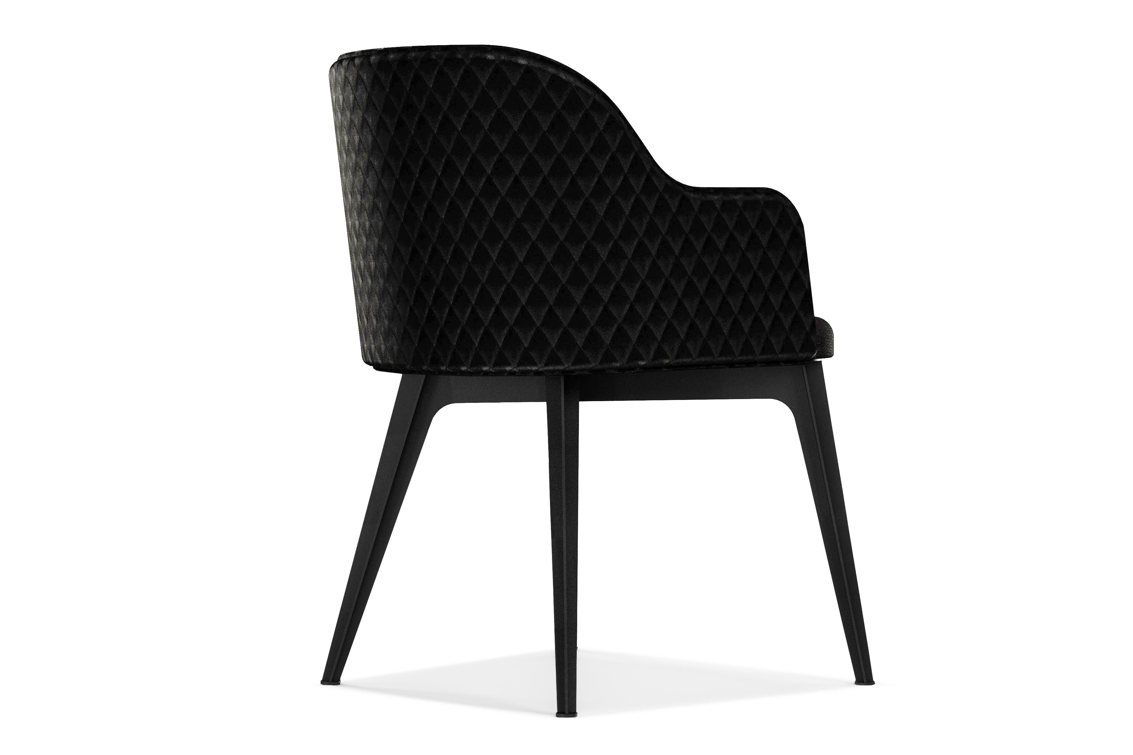 Powder-Coated Care upholstered armchair with black steel legs For Sale