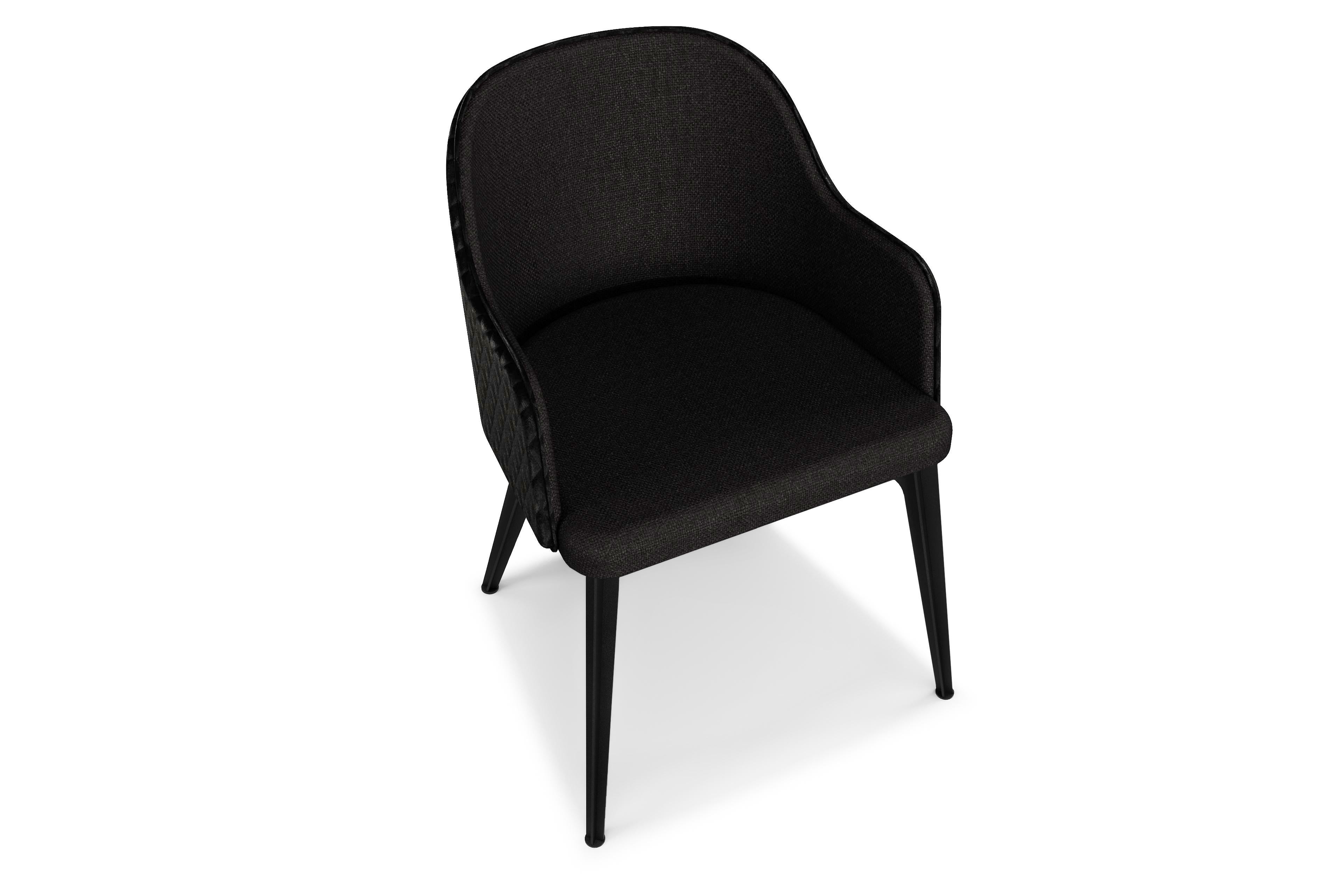 Contemporary Care upholstered armchair with black steel legs For Sale