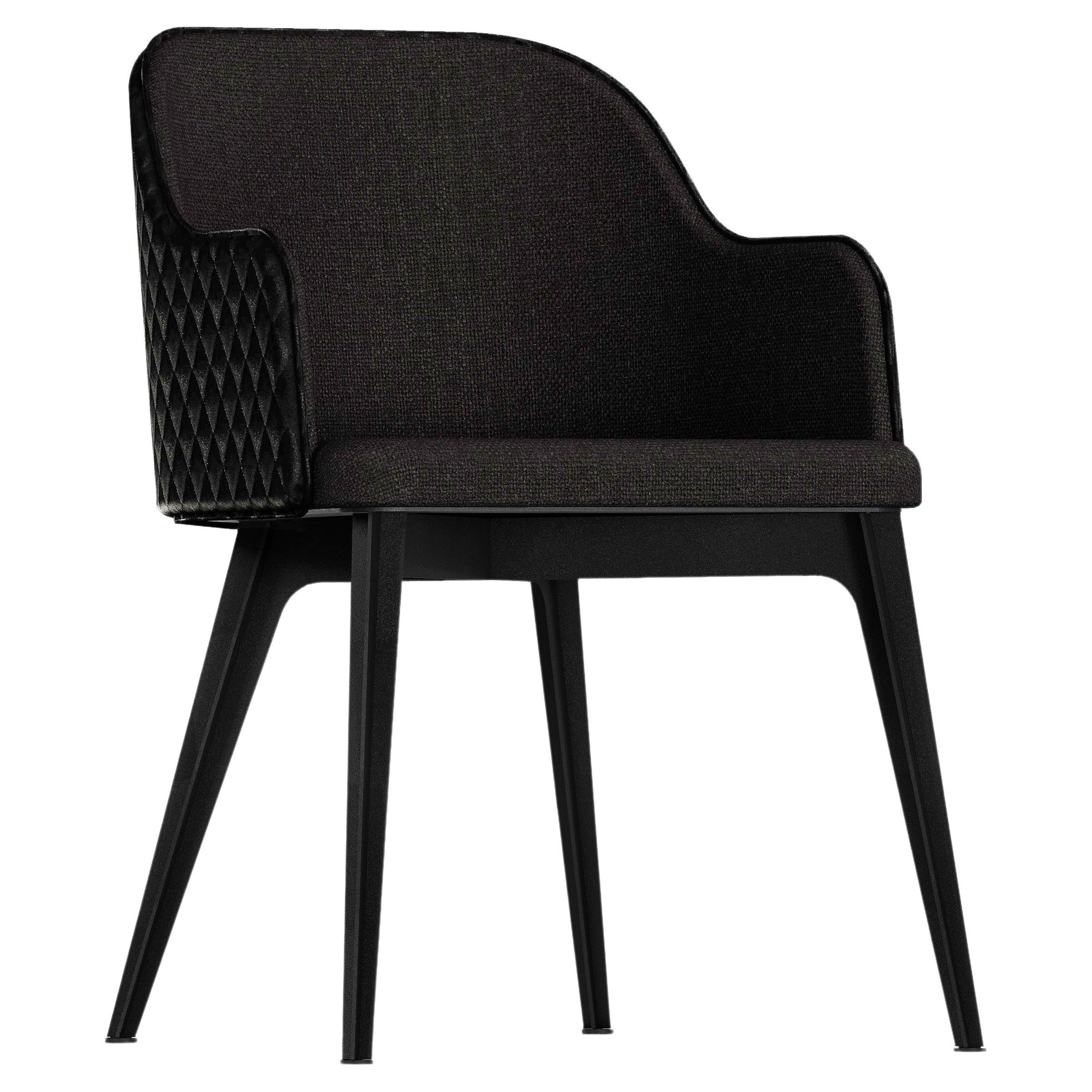 Care upholstered armchair with black steel legs For Sale