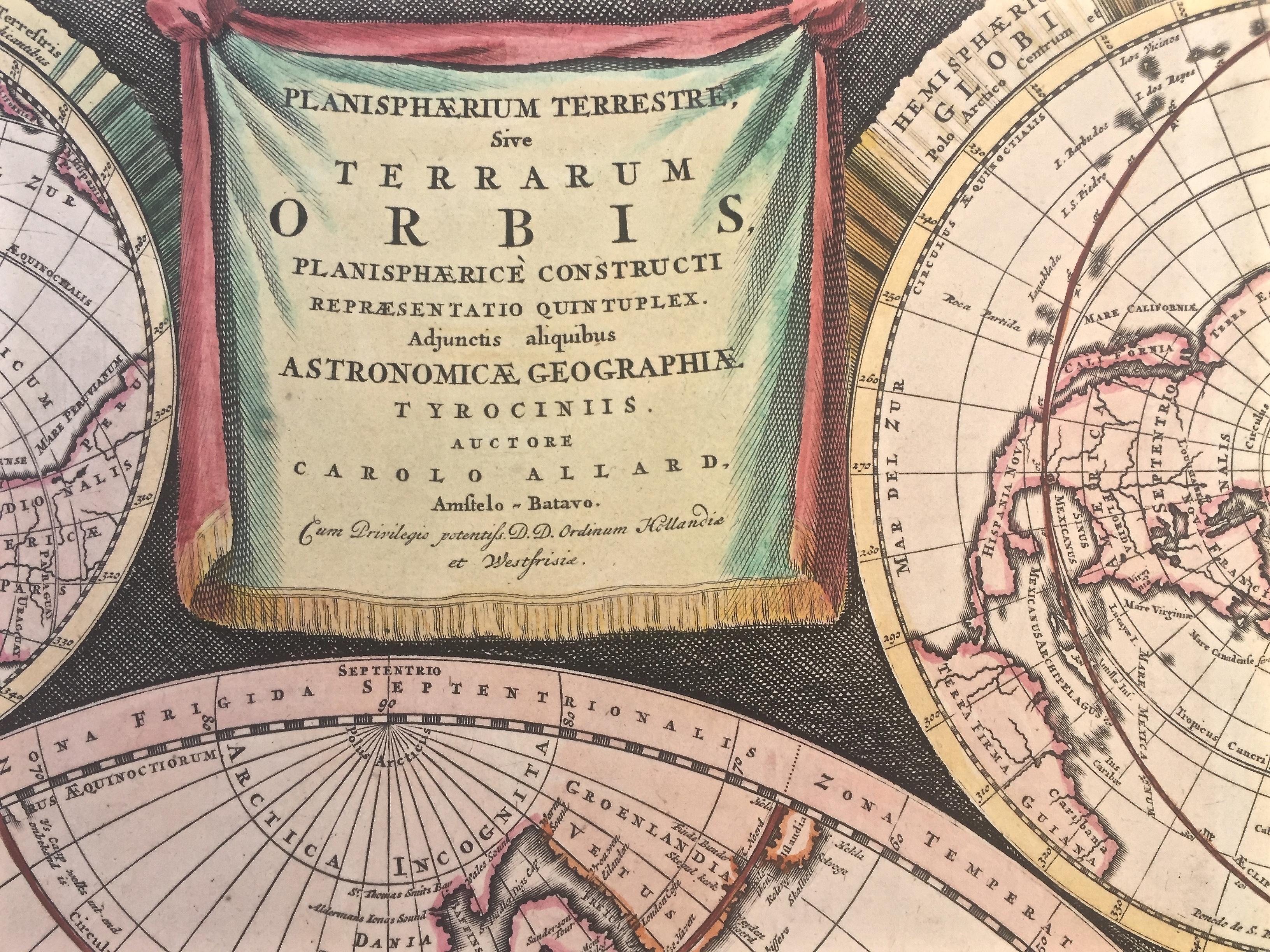 MAPA DEL MUNDO - Planisphaerium Terrestre Sive Terrarum Orbis... 1696 - Print de Carel Allard