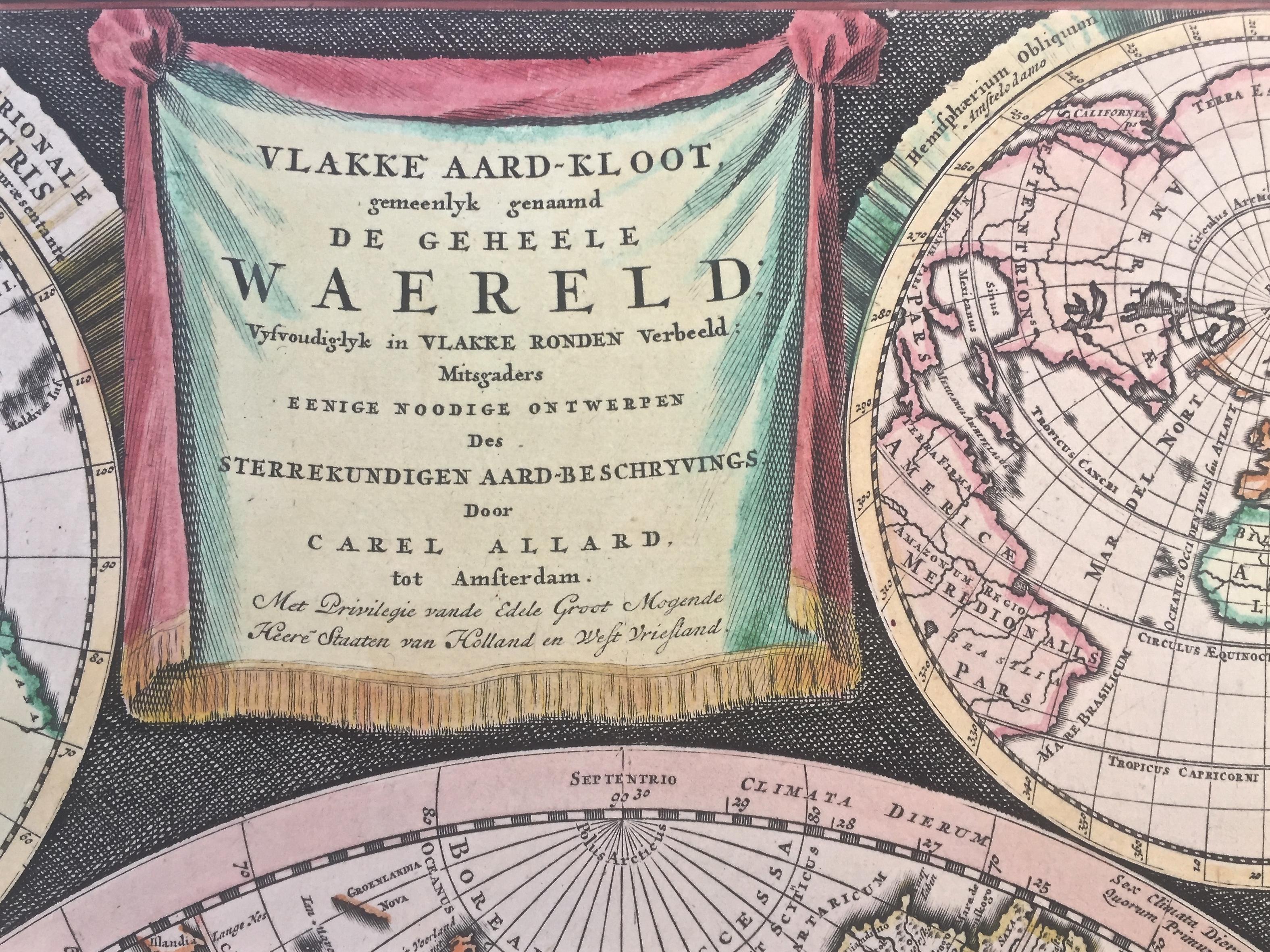 WORLD MAP - Planisphaerium Terrestre Sive Terrarum Orbis... 1696 - Maîtres anciens Print par Carel Allard