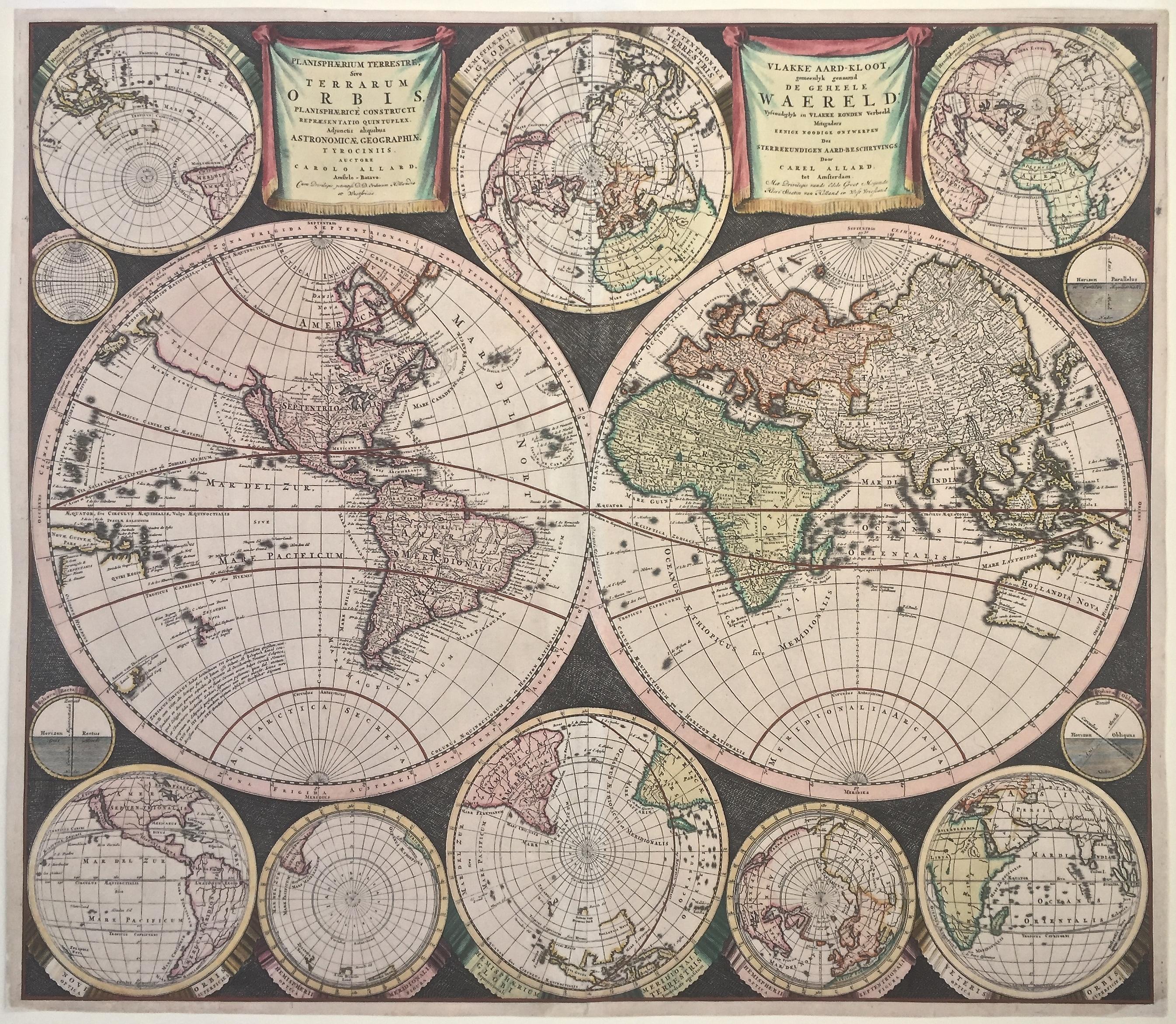 Carel Allard Landscape Print - WORLD MAP - Planisphaerium Terrestre Sive Terrarum Orbis... 1696