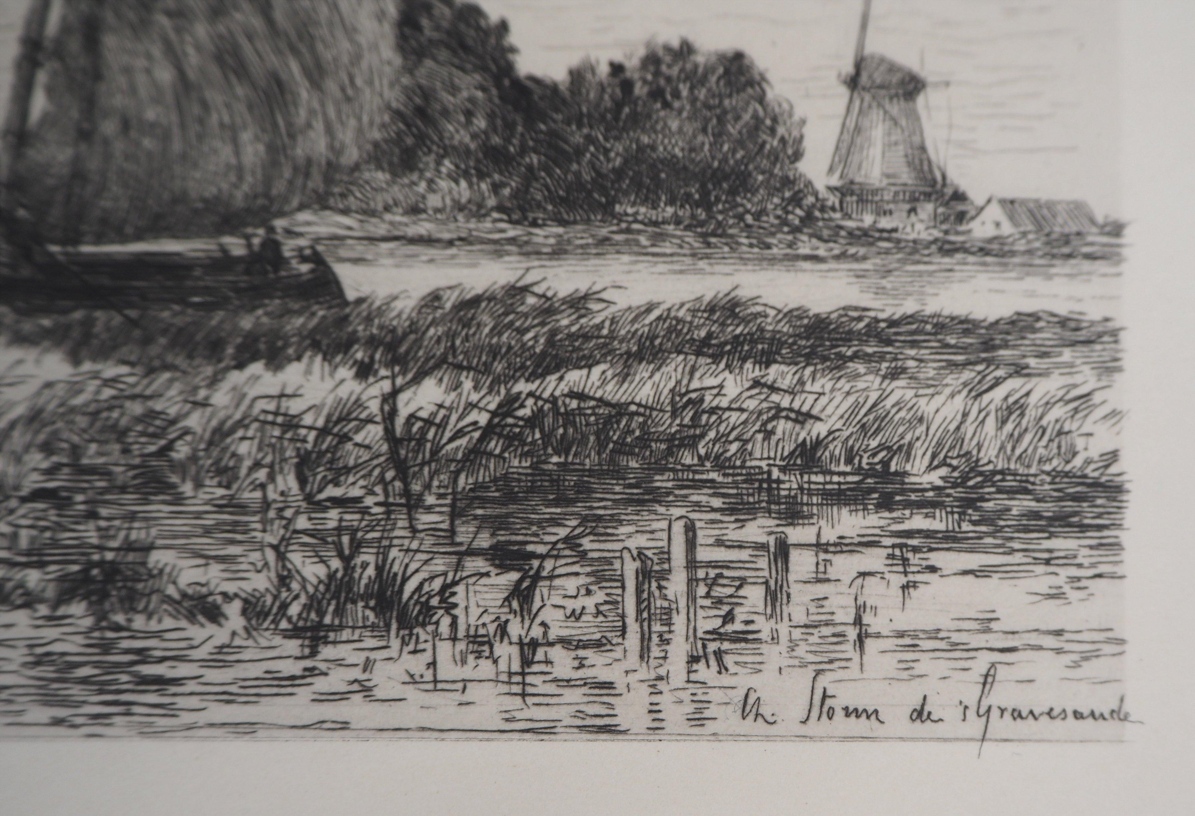 Fisherman Boats on the Scheldt - Original Etching - Print by Carel Nicolaas STORM VAN'S GRAVENSANDE