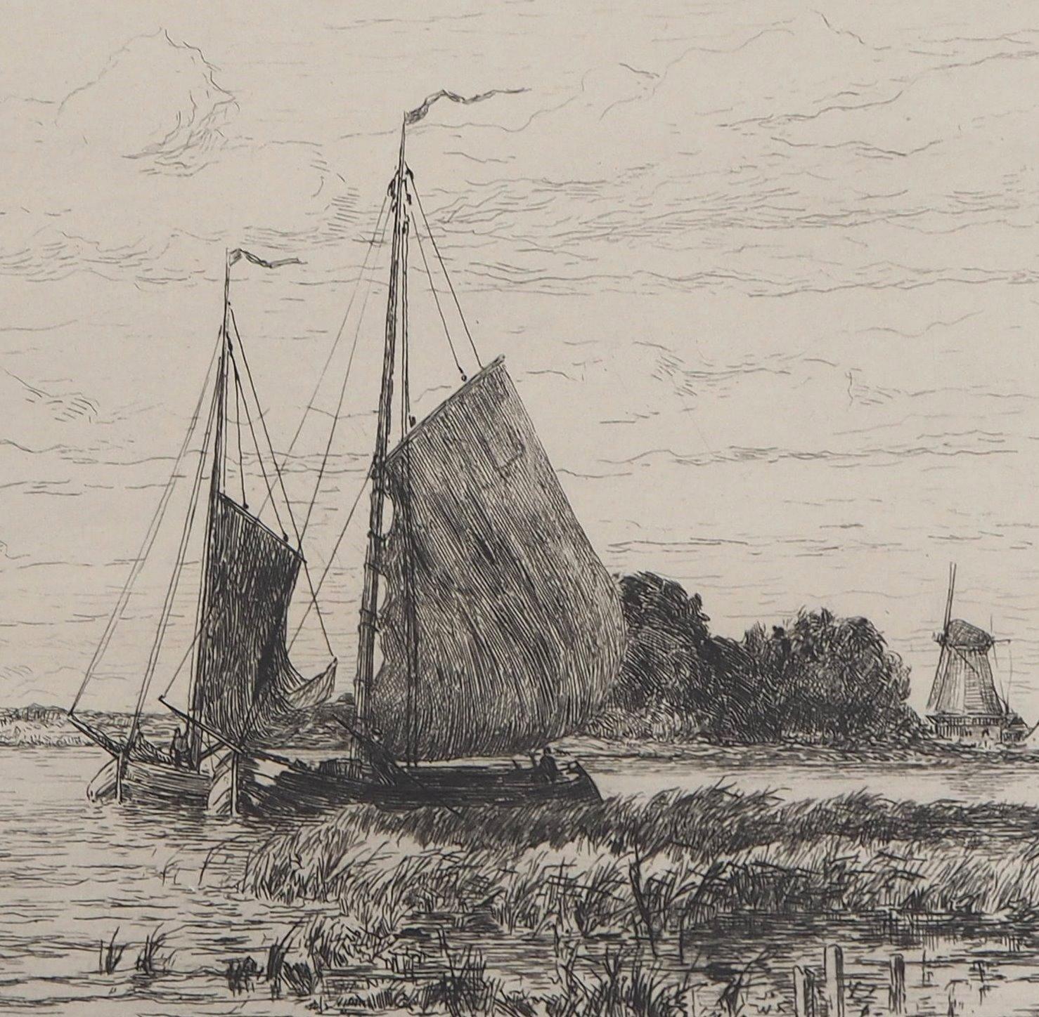 Fisherman Boats on the Scheldt - Original Etching - Academic Print by Carel Nicolaas STORM VAN'S GRAVENSANDE