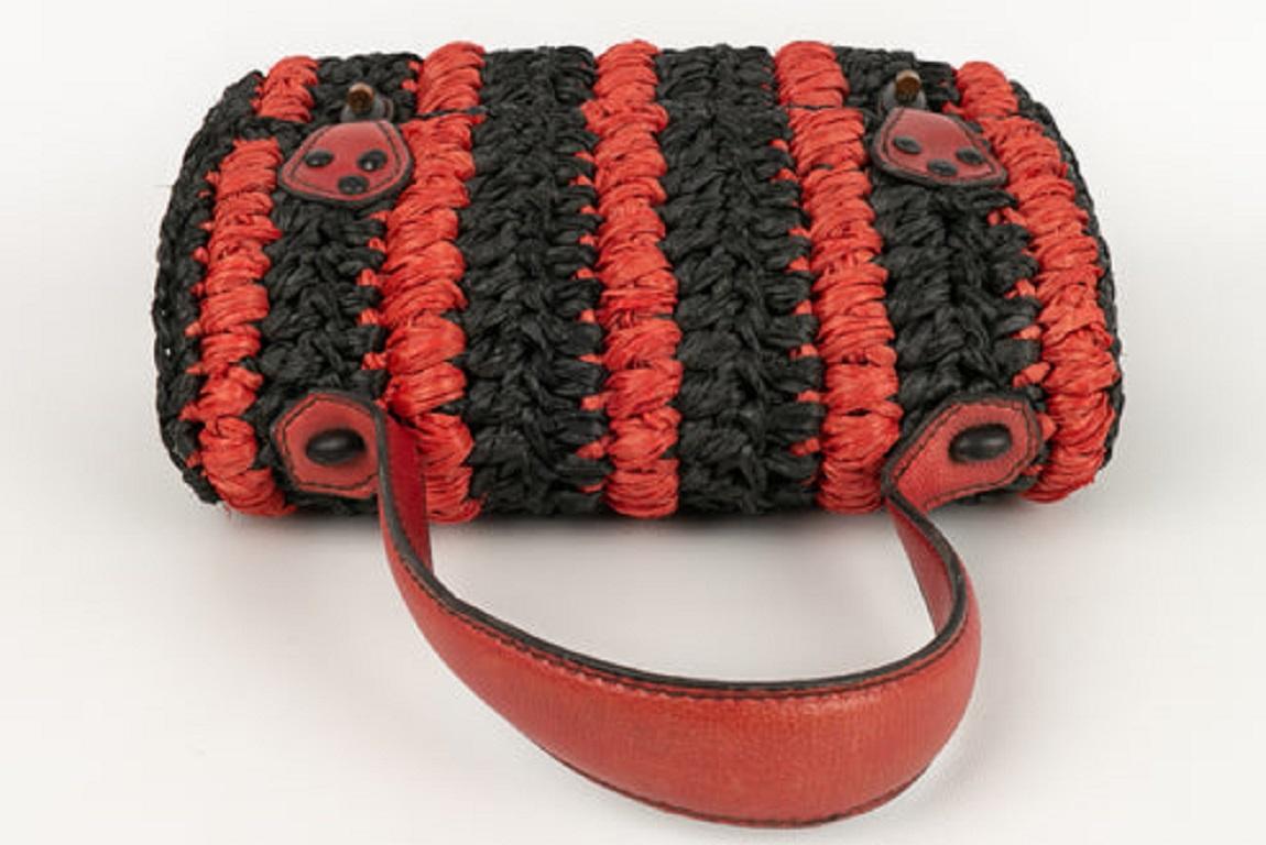 Carel Red and Black Raffia Bag For Sale 2