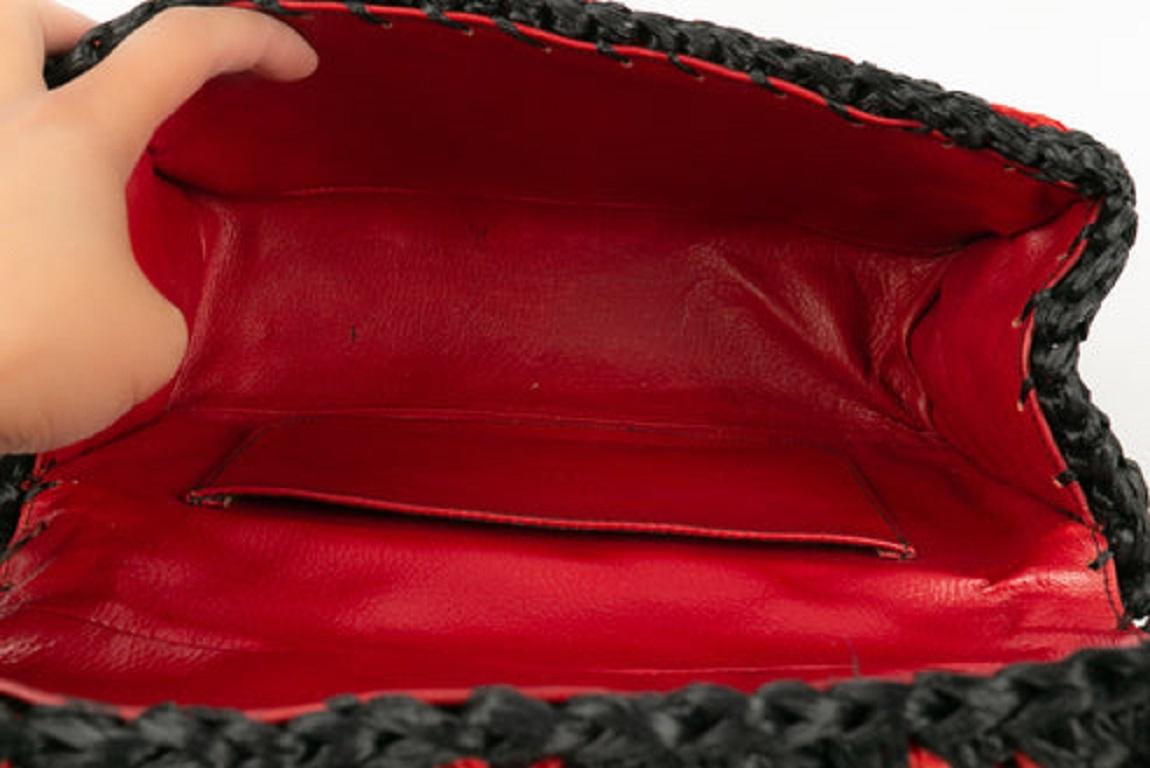 Carel Red and Black Raffia Bag For Sale 4