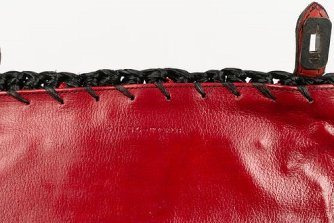 Carel Red and Black Raffia Bag For Sale 5