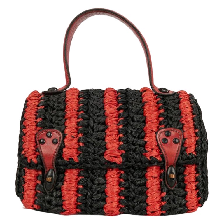 Carel Rote und schwarze Raffia-Tasche im Angebot