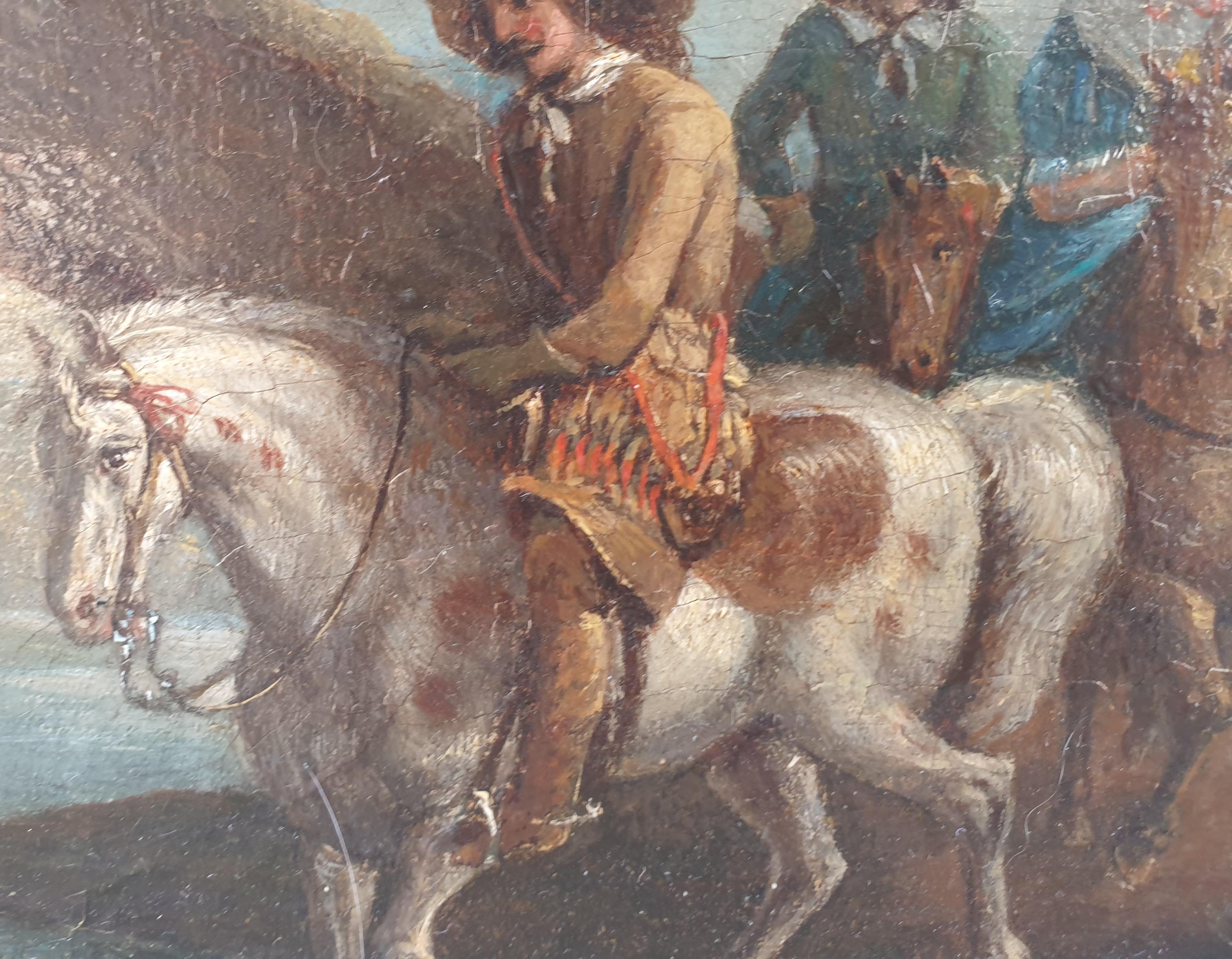 Carel VAN FALENS (Attribuito a) Anversa, 1683 - Parigi, 1733 Olio su tela 12,7 x 20,3 cm (17,8 x 25,4 cm con la cornice) Traccia di firma al centro sopra la testa del cavallo 