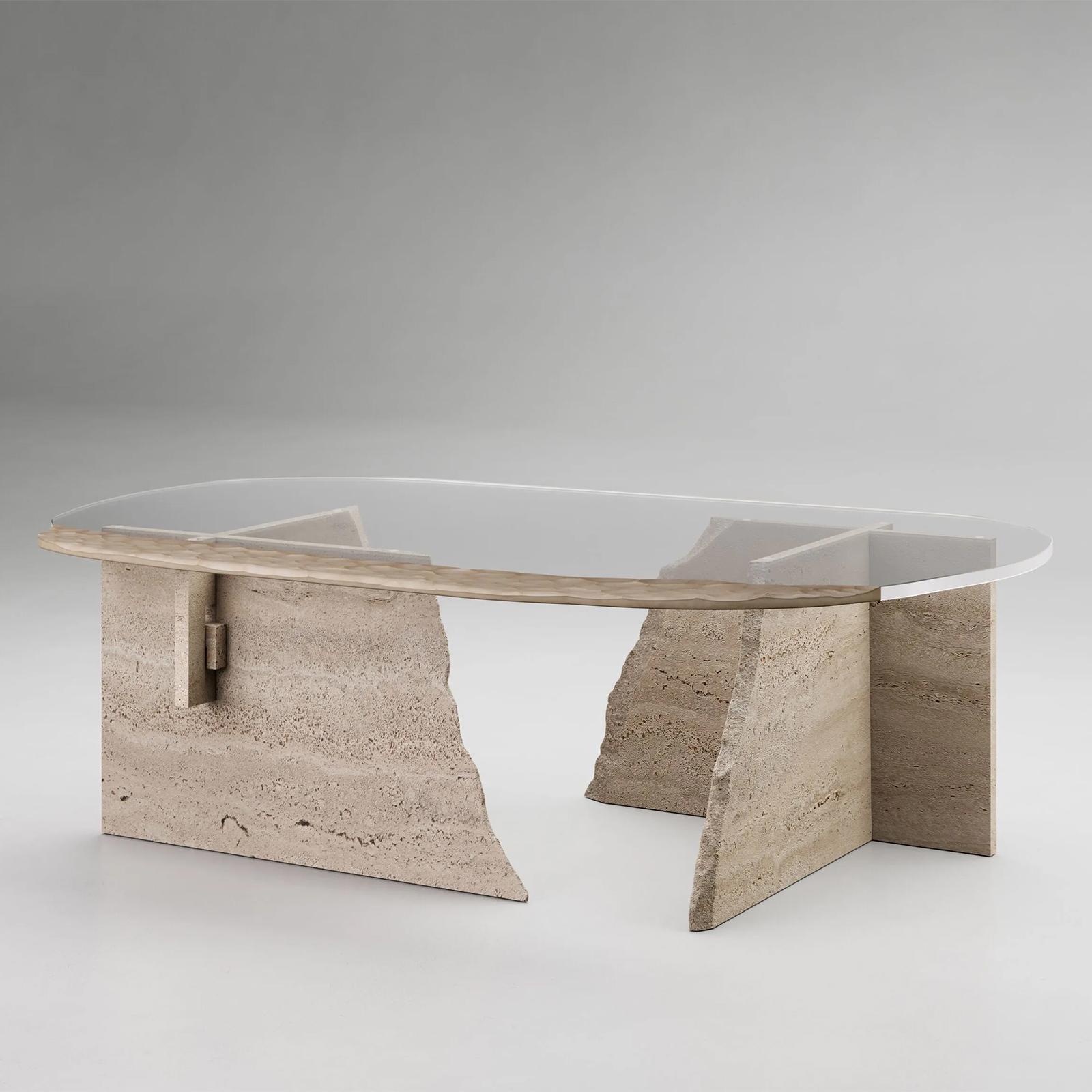 Italian Careletto Travertine Oval Coffee Table For Sale