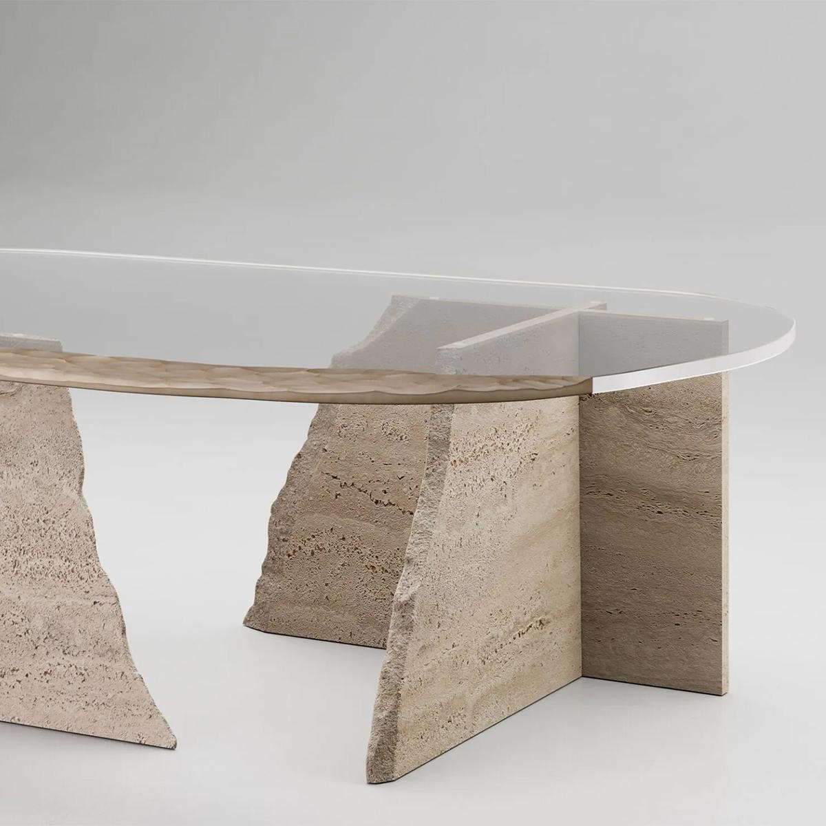 Contemporary Careletto Travertine Oval Coffee Table For Sale