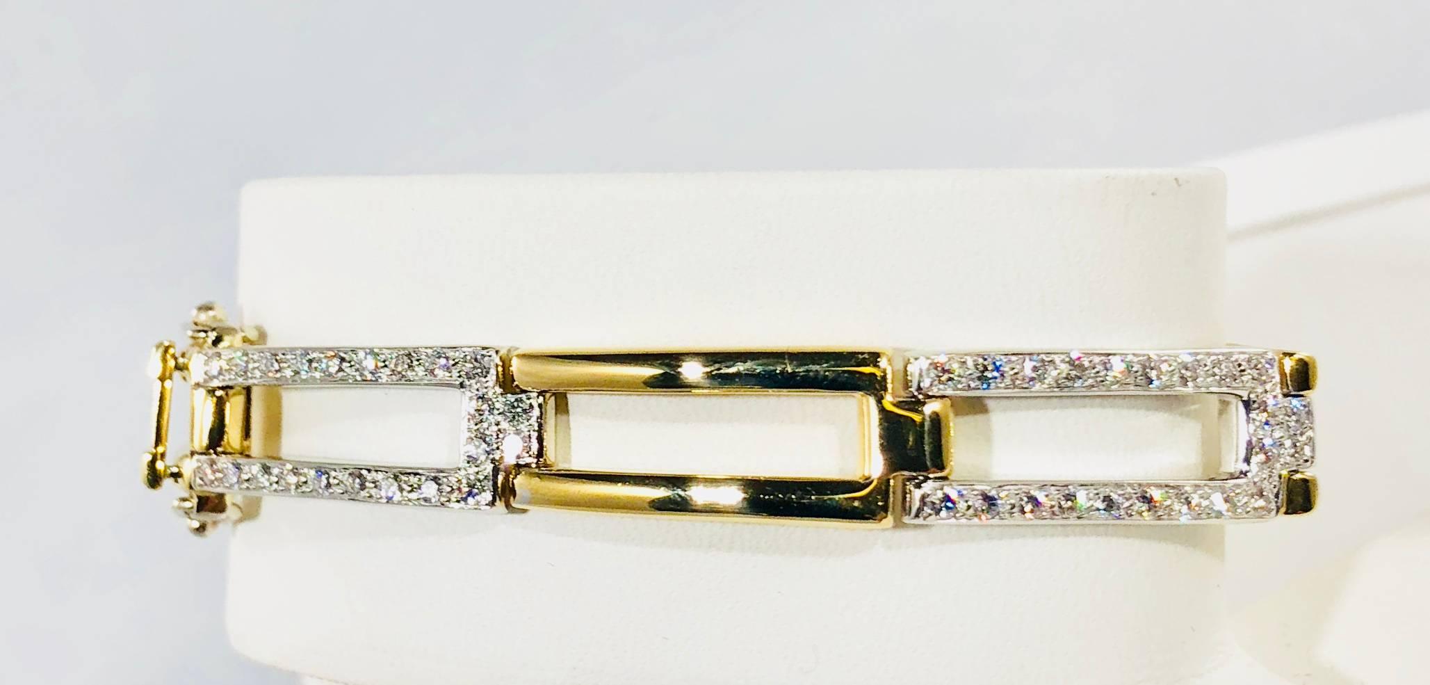 Women's Carelle 18 Karat Two-Tone Gold and Diamond Contemporary Link Bracelet