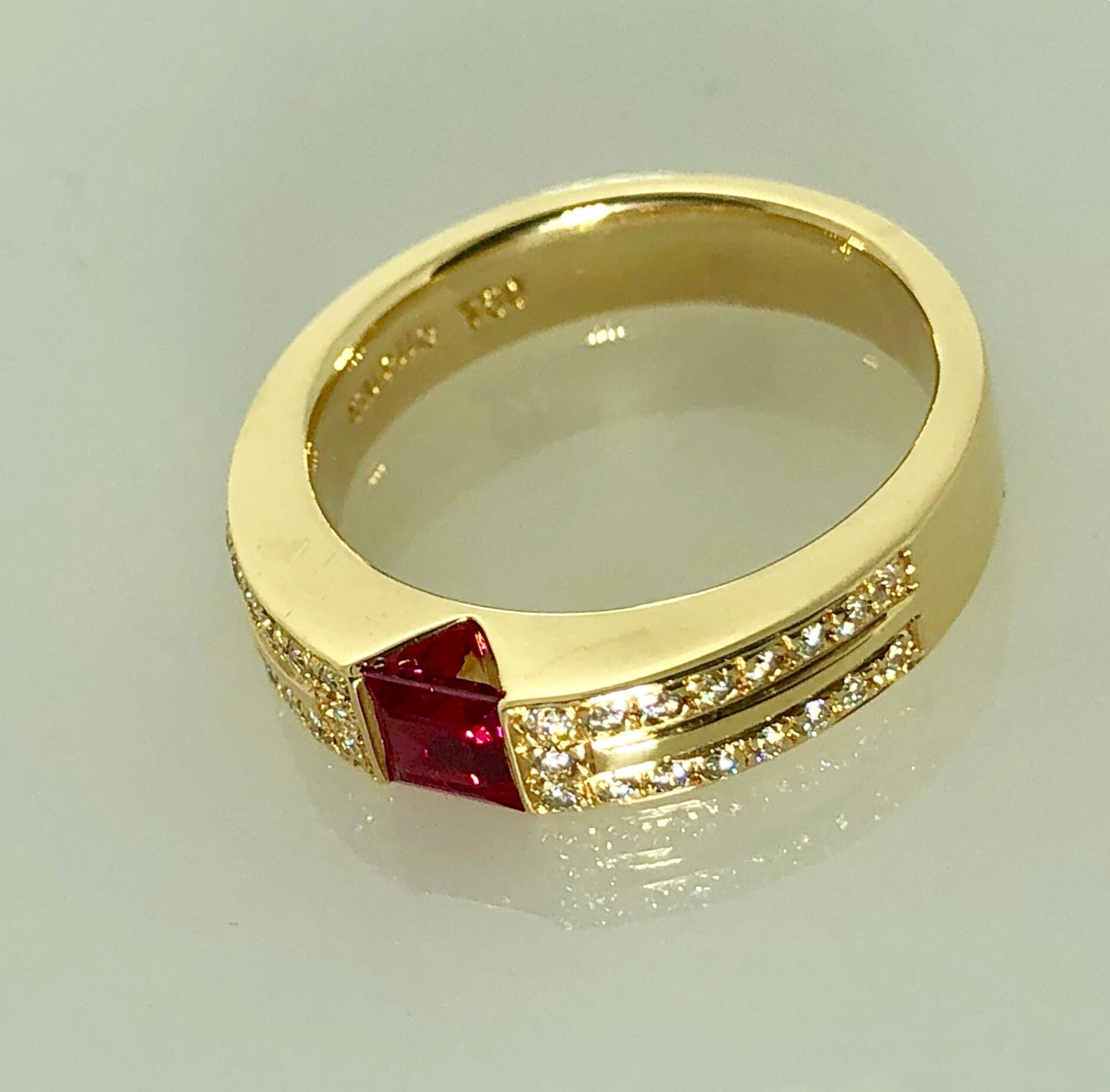 Carelle 18 Karat Yellow Gold Diamond and Ruby Contemporary Ring 7