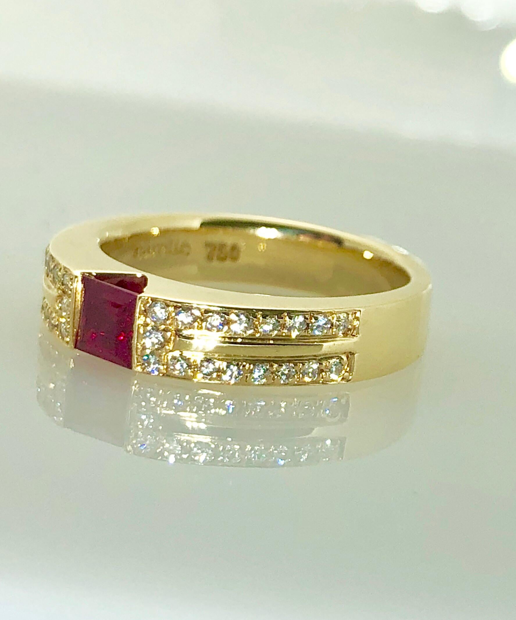 Carelle 18 Karat Yellow Gold Diamond and Ruby Contemporary Ring 1