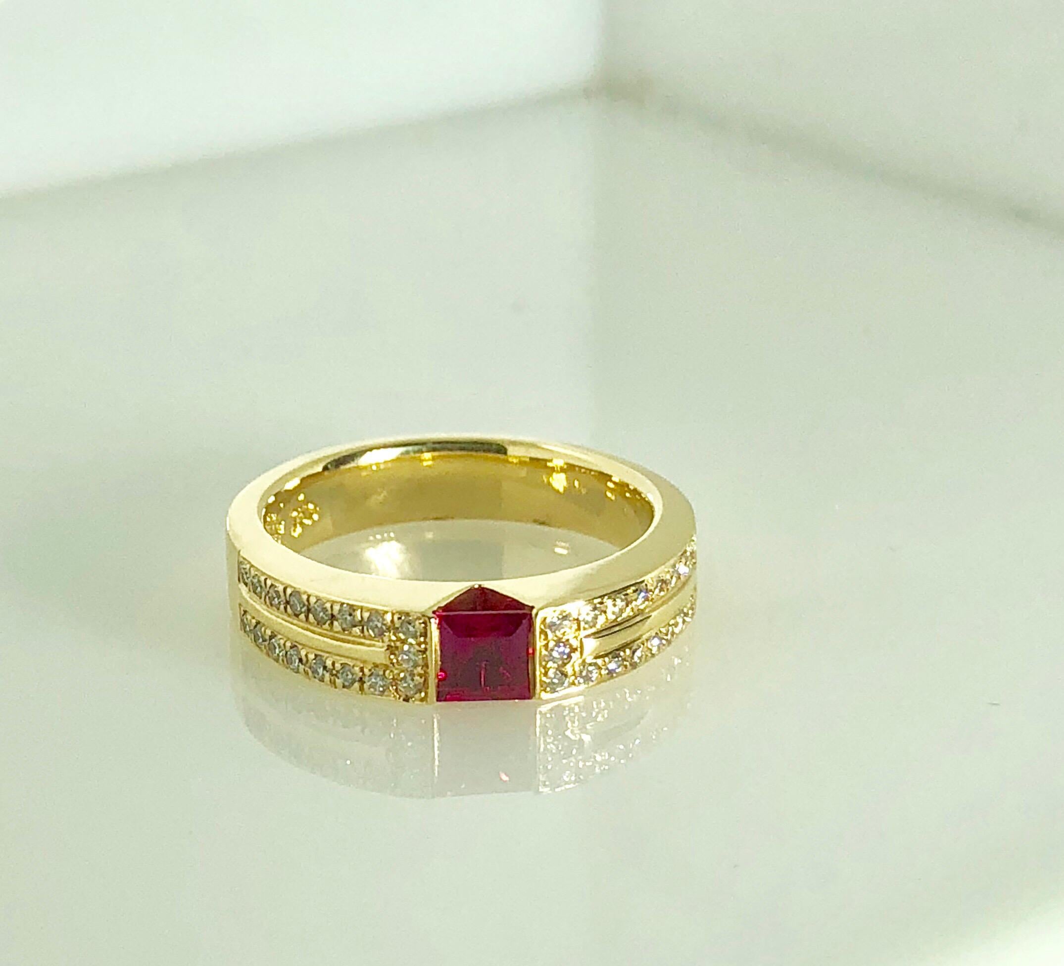 Carelle 18 Karat Yellow Gold Diamond and Ruby Contemporary Ring 2