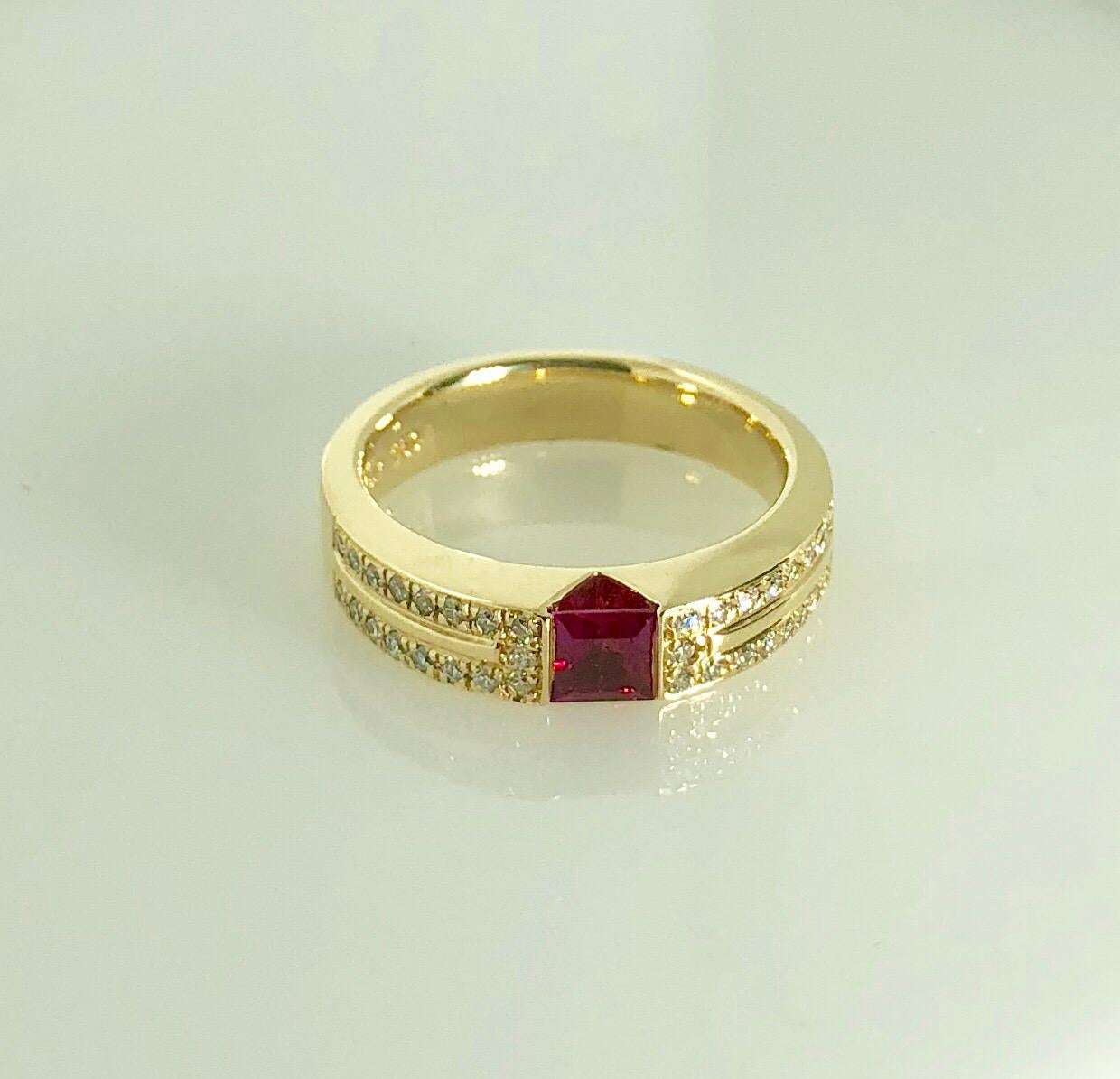 Carelle 18 Karat Yellow Gold Diamond and Ruby Contemporary Ring 3