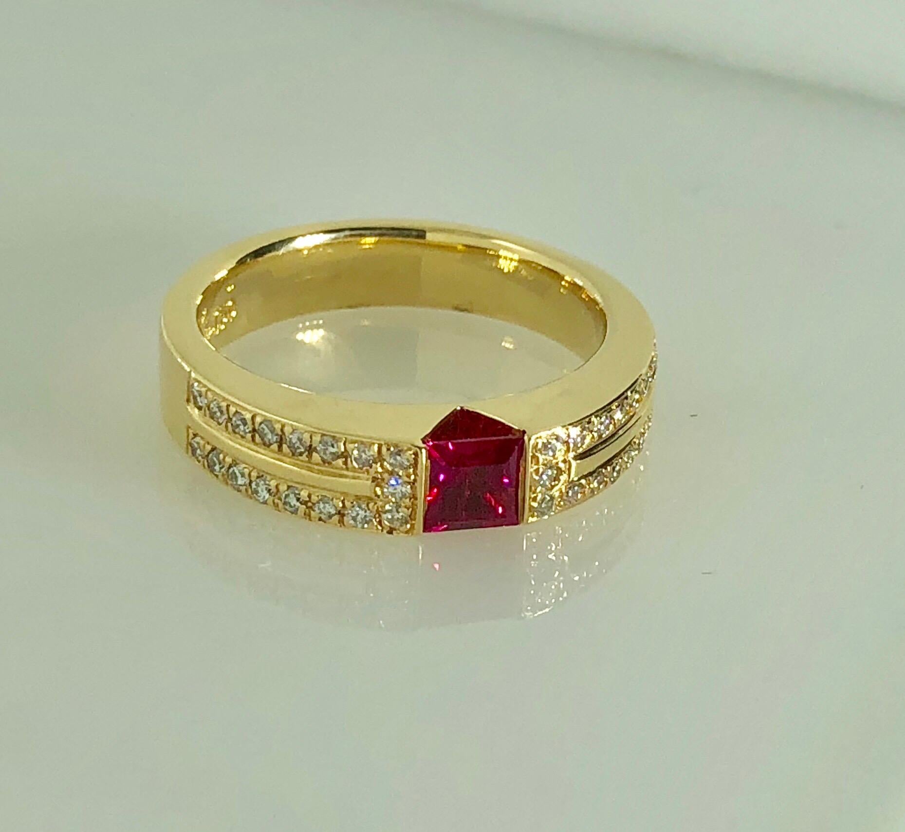 Carelle 18 Karat Yellow Gold Diamond and Ruby Contemporary Ring 4