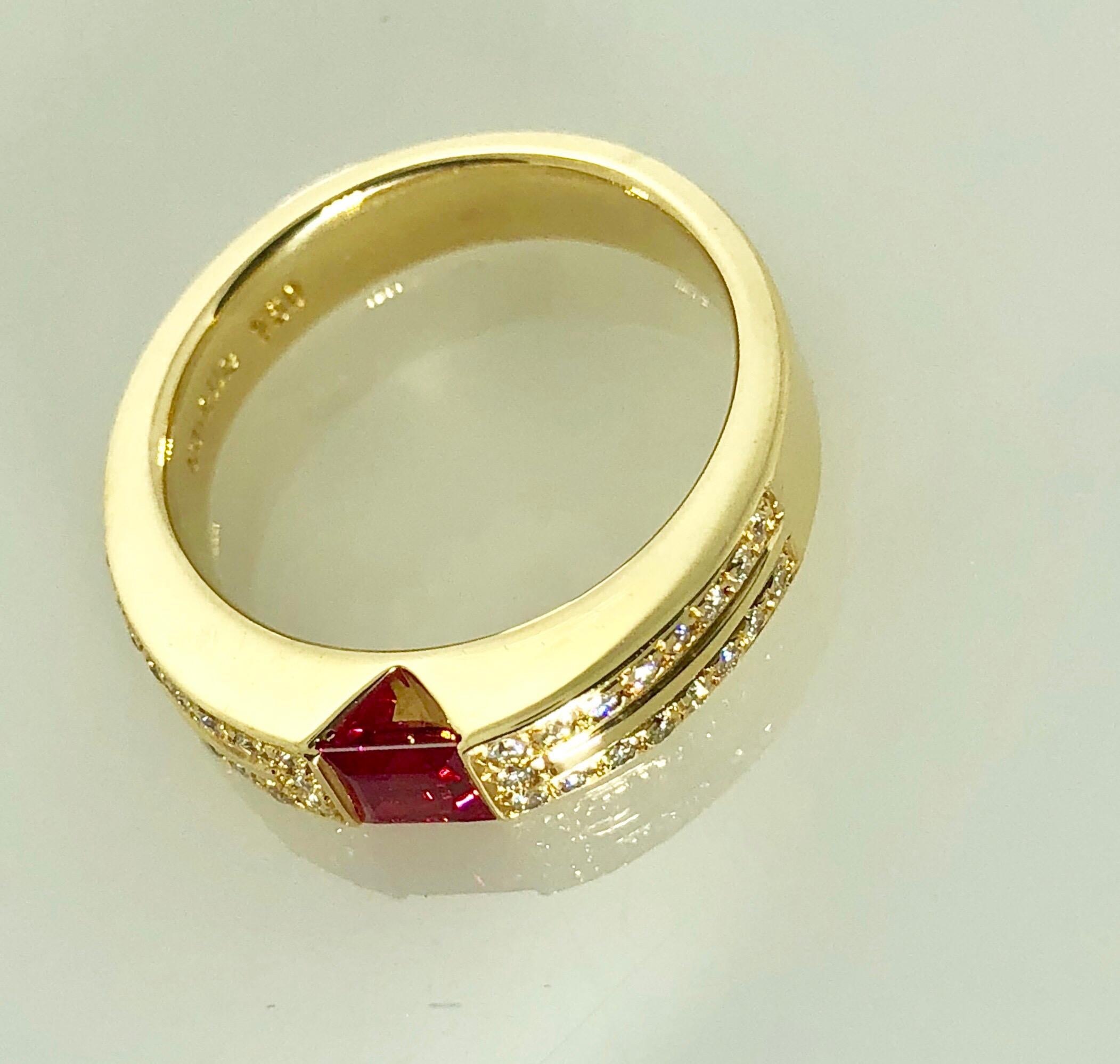Carelle 18 Karat Yellow Gold Diamond and Ruby Contemporary Ring 5