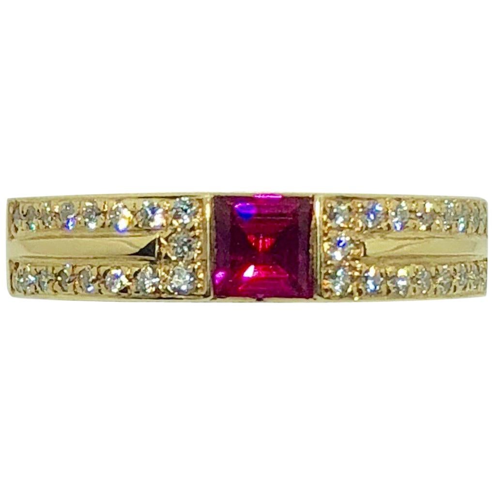 Carelle 18 Karat Yellow Gold Diamond and Ruby Contemporary Ring
