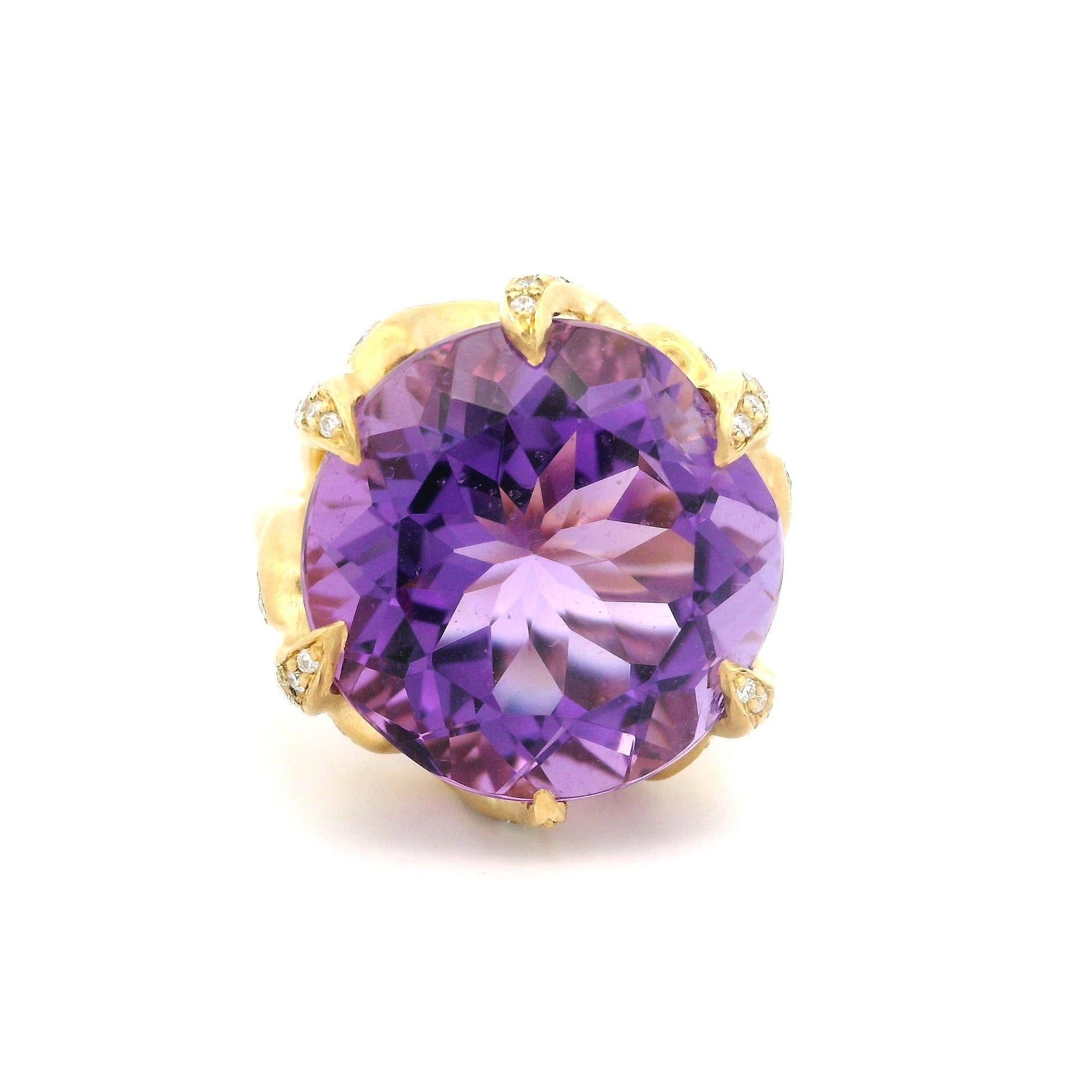 Carelle 18k Gold 15.4ctw Amethyst & Diamond Leaf Claw Prong Matte Finish Ring For Sale 6