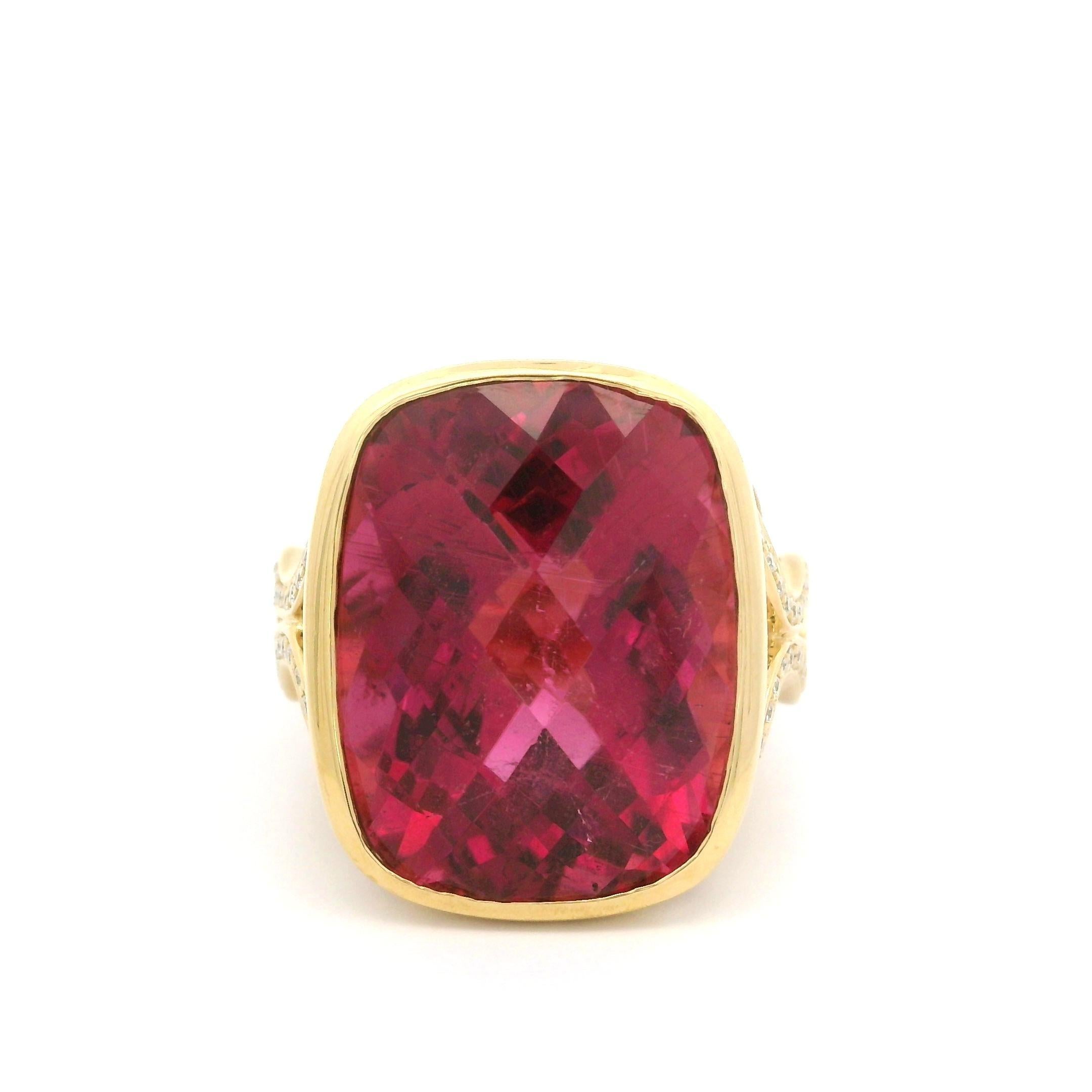 Carelle Anillo de Oro de 18 quilates GIA 24,96 ctw Bisel Grande Turmalina Rosa Diamante Mate 6