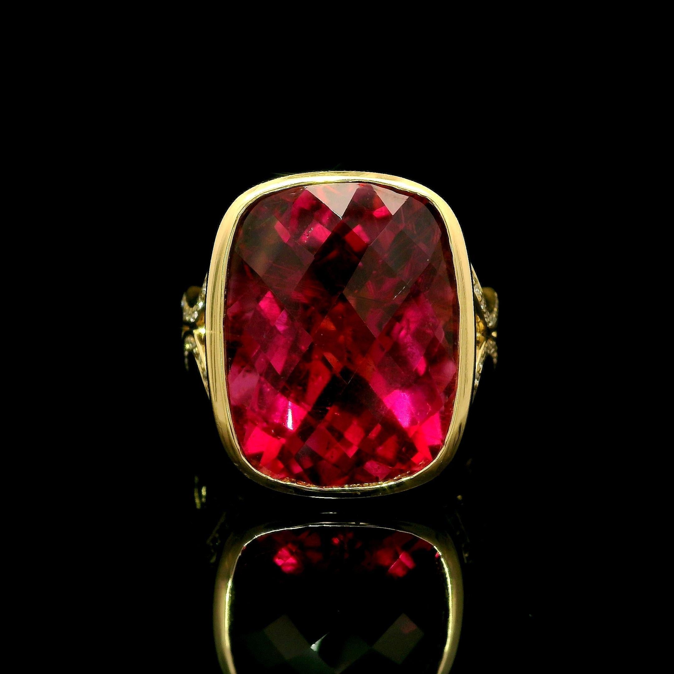 Carelle Anillo de Oro de 18 quilates GIA 24,96 ctw Bisel Grande Turmalina Rosa Diamante Mate 7