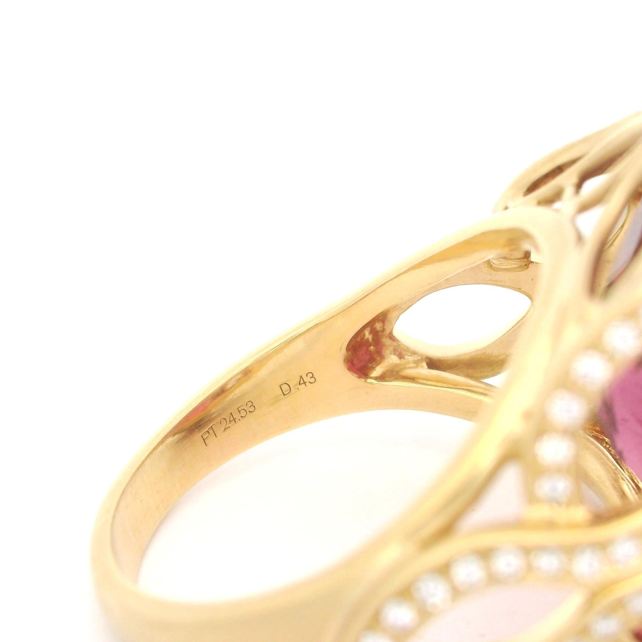 Carelle Anillo de Oro de 18 quilates GIA 24,96 ctw Bisel Grande Turmalina Rosa Diamante Mate Corte cojín