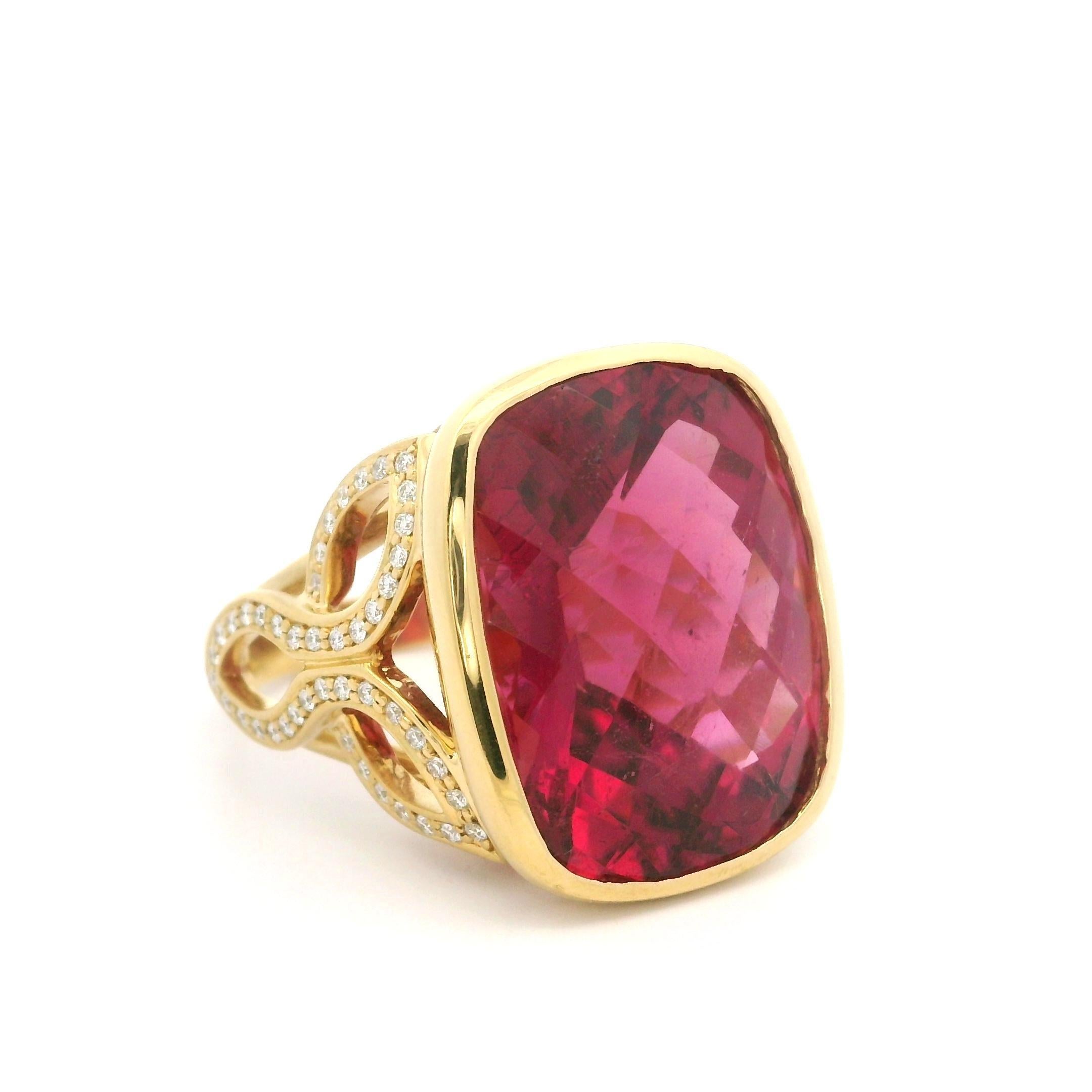 De las mujeres Carelle Anillo de Oro de 18 quilates GIA 24,96 ctw Bisel Grande Turmalina Rosa Diamante Mate