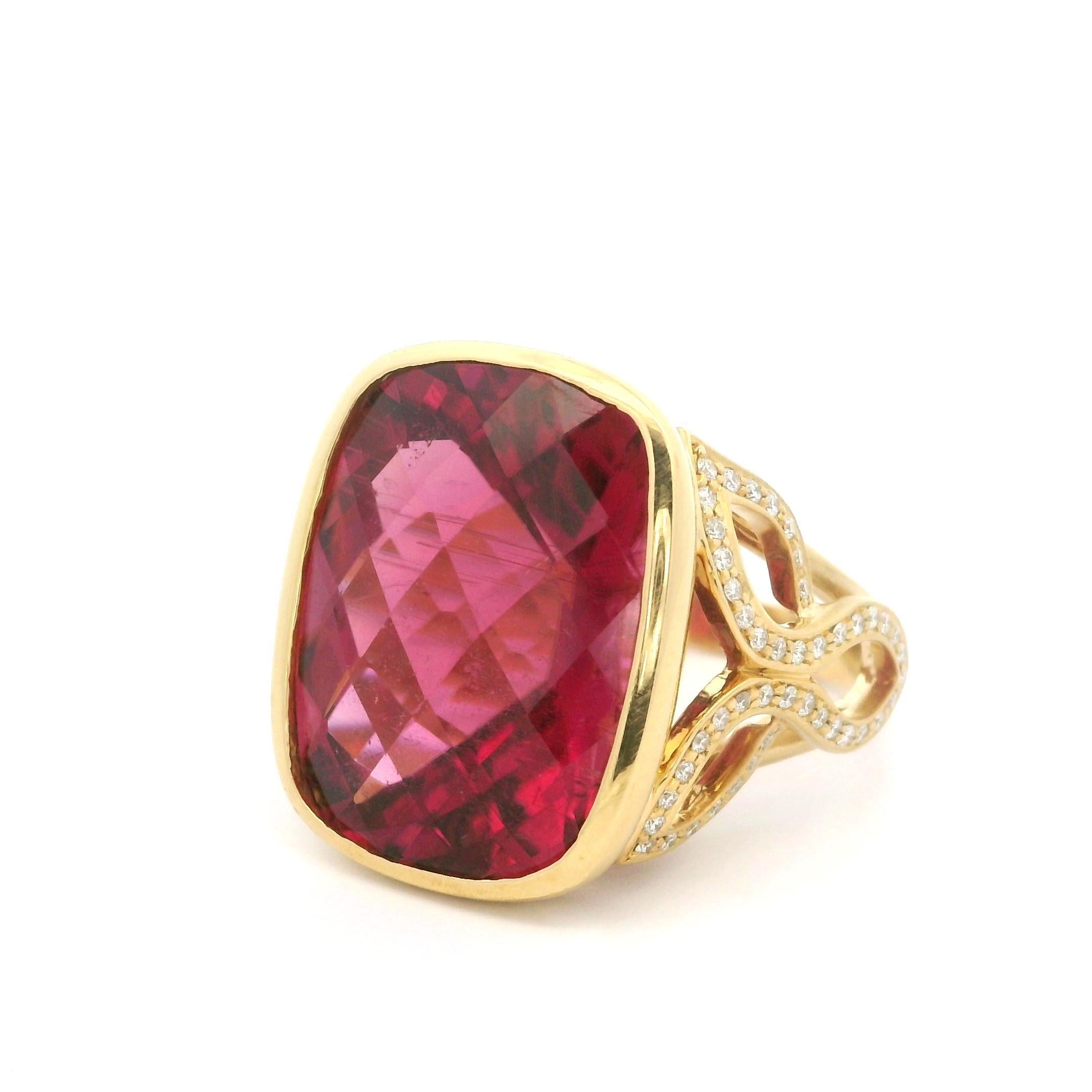 Carelle Anillo de Oro de 18 quilates GIA 24,96 ctw Bisel Grande Turmalina Rosa Diamante Mate 1