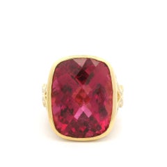 Carelle Anillo de Oro de 18 quilates GIA 24,96 ctw Bisel Grande Turmalina Rosa Diamante Mate
