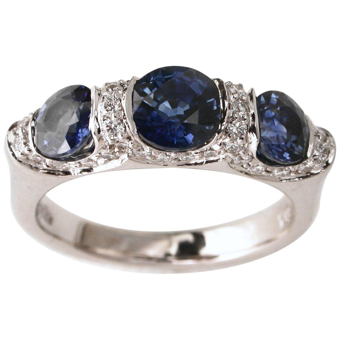 Carelle 18K WG 1.76 Ct Sapphire, .33 Ct Diamond Anniversary Three Stone Band For Sale