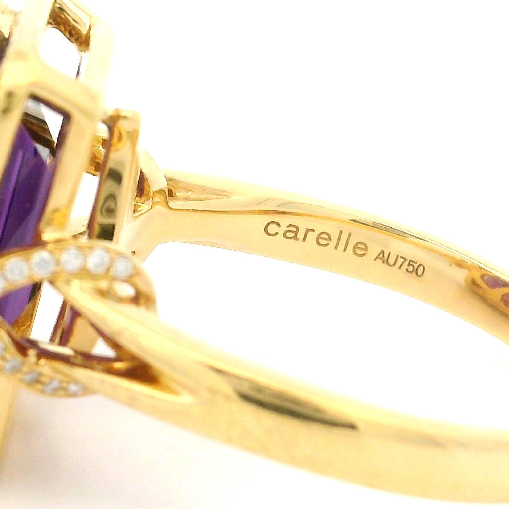 Carelle 18k Yellow Gold 11.85ctw Emerald Cut Amethyst & Diamond Ring w/ Box For Sale 1