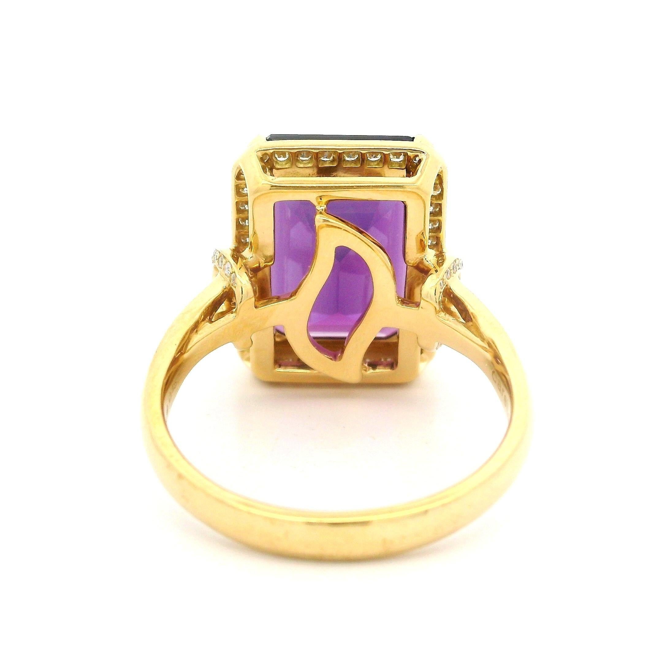 Carelle 18k Yellow Gold 11.85ctw Emerald Cut Amethyst & Diamond Ring w/ Box For Sale 2