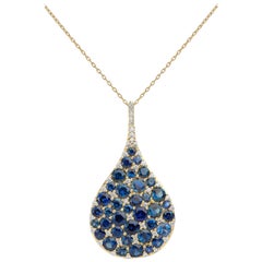 Carelle 18K YG 9.30 Ct Blue Sapphire, .60 Ct Diamond Pendant Teardrop Necklace