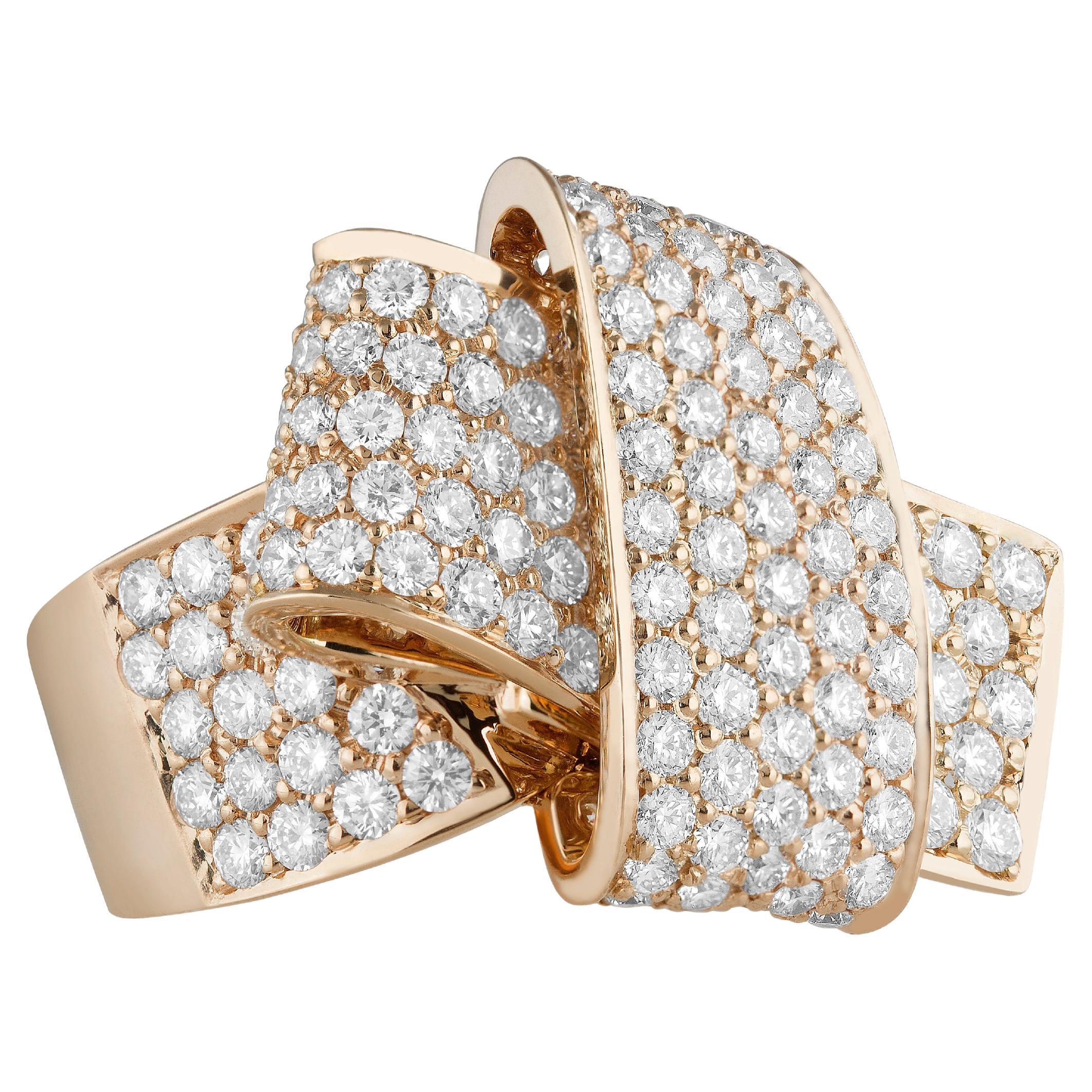 For Sale:  Carelle 18 Karat Rose Gold Brushed Satin Mega Knot Diamond Ring 3.78 Carat GH-VS