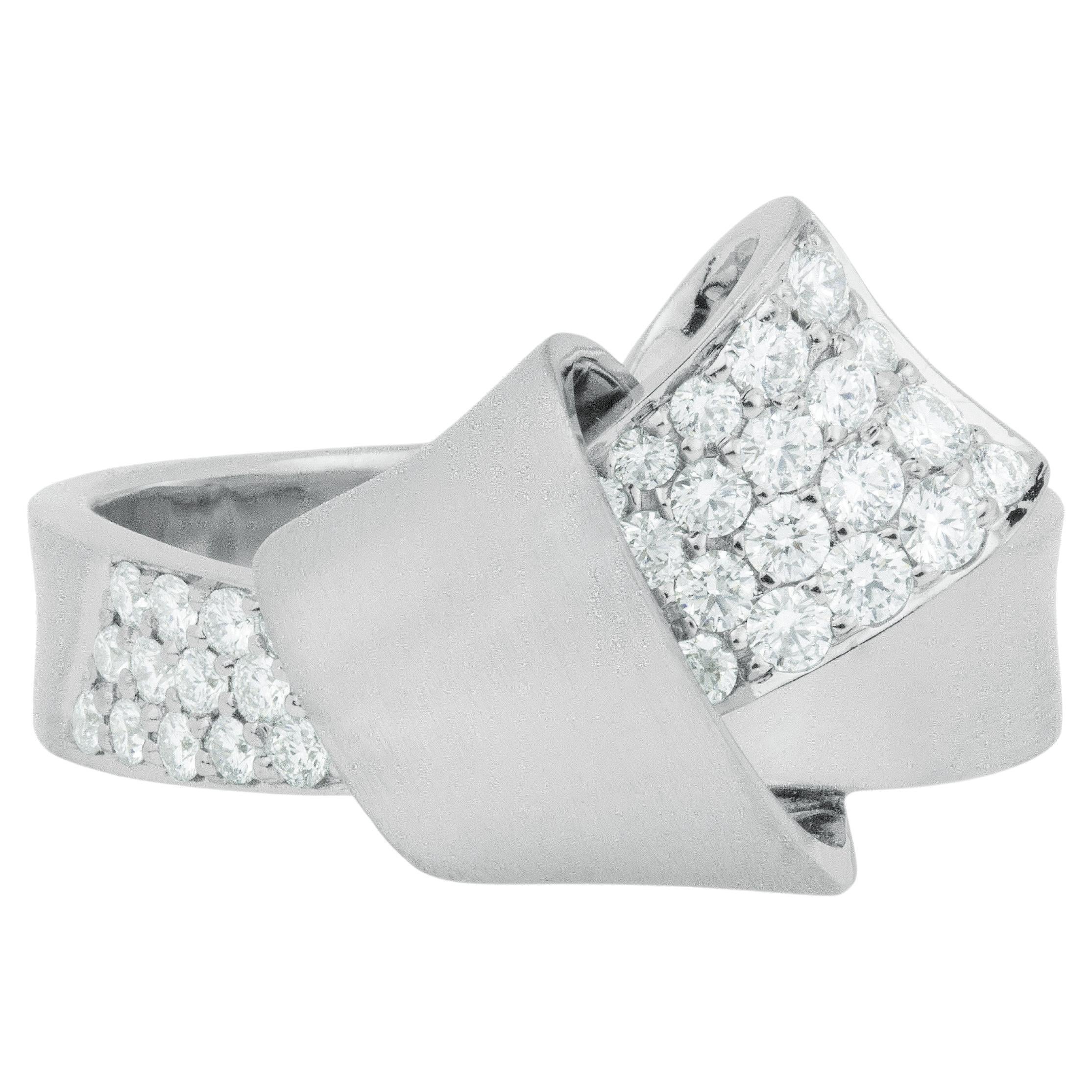 For Sale:  Carelle 18 Karat White Gold Brushed Satin Jumbo Knot Diamond Ring