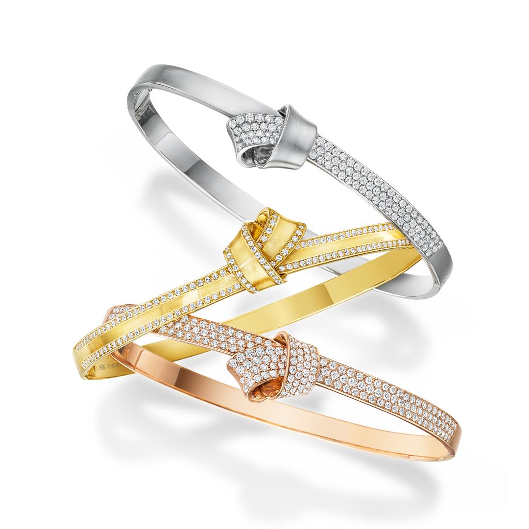 da uomo o donna Carelle, bracciale in oro bianco spazzolato con nodo di diamanti a 18 carati in vendita