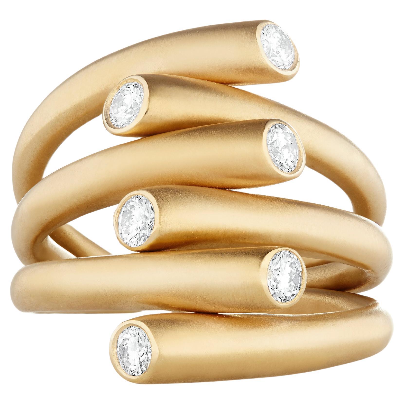 Carelle 18 Karat Yellow Gold Brushed Satin Whirl Diamond Ring