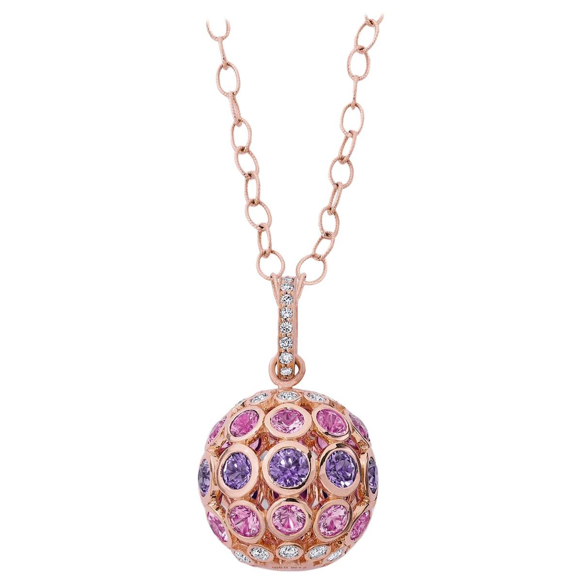 Carelle Disco Dots 4.58ct Color Sapphire Ball Pendant in 18K RG, .60ct Diamonds For Sale
