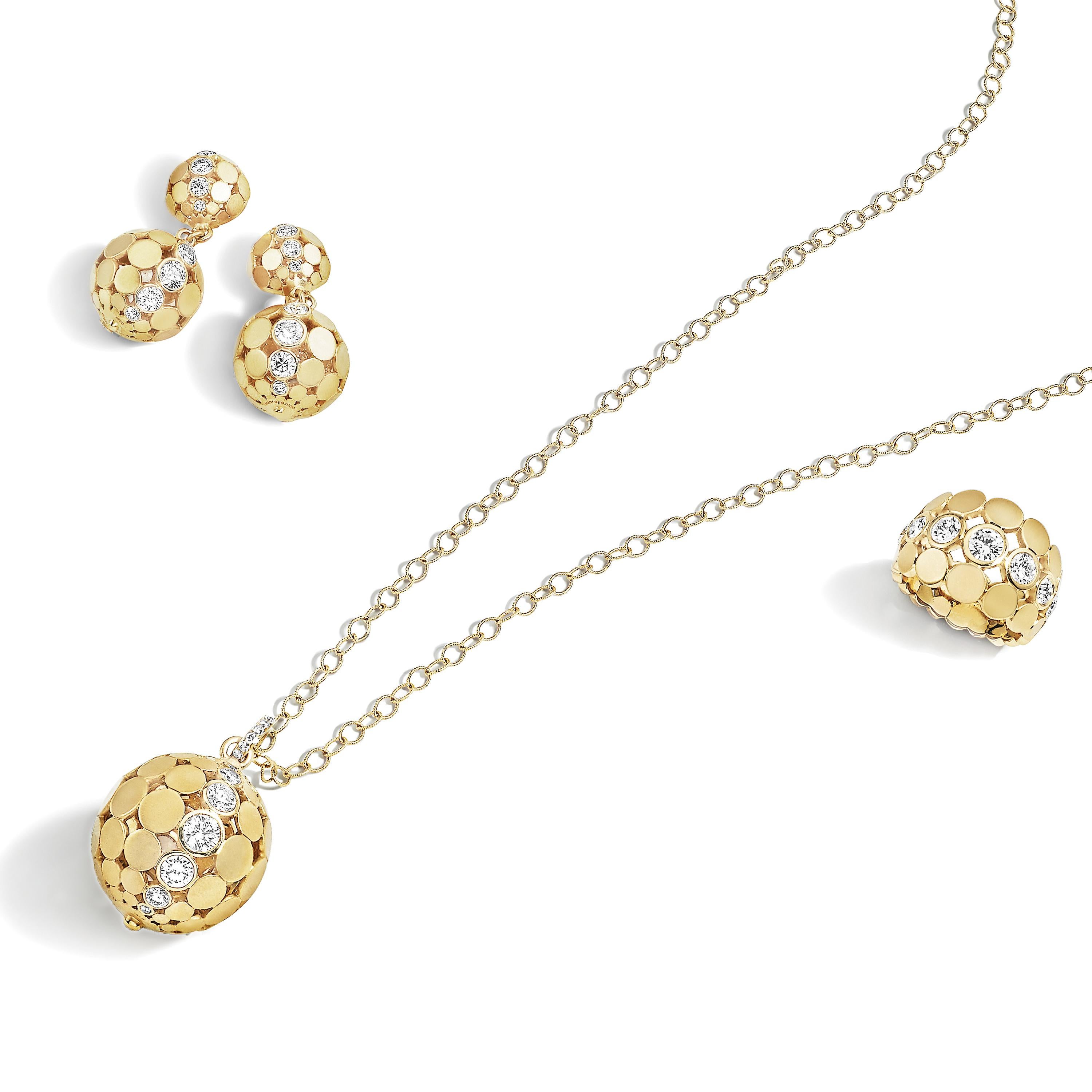 Contemporary Carelle Disco Dots Diamond Ball Pendant in 18 Karat YG with 2.05 Carat Diamond For Sale