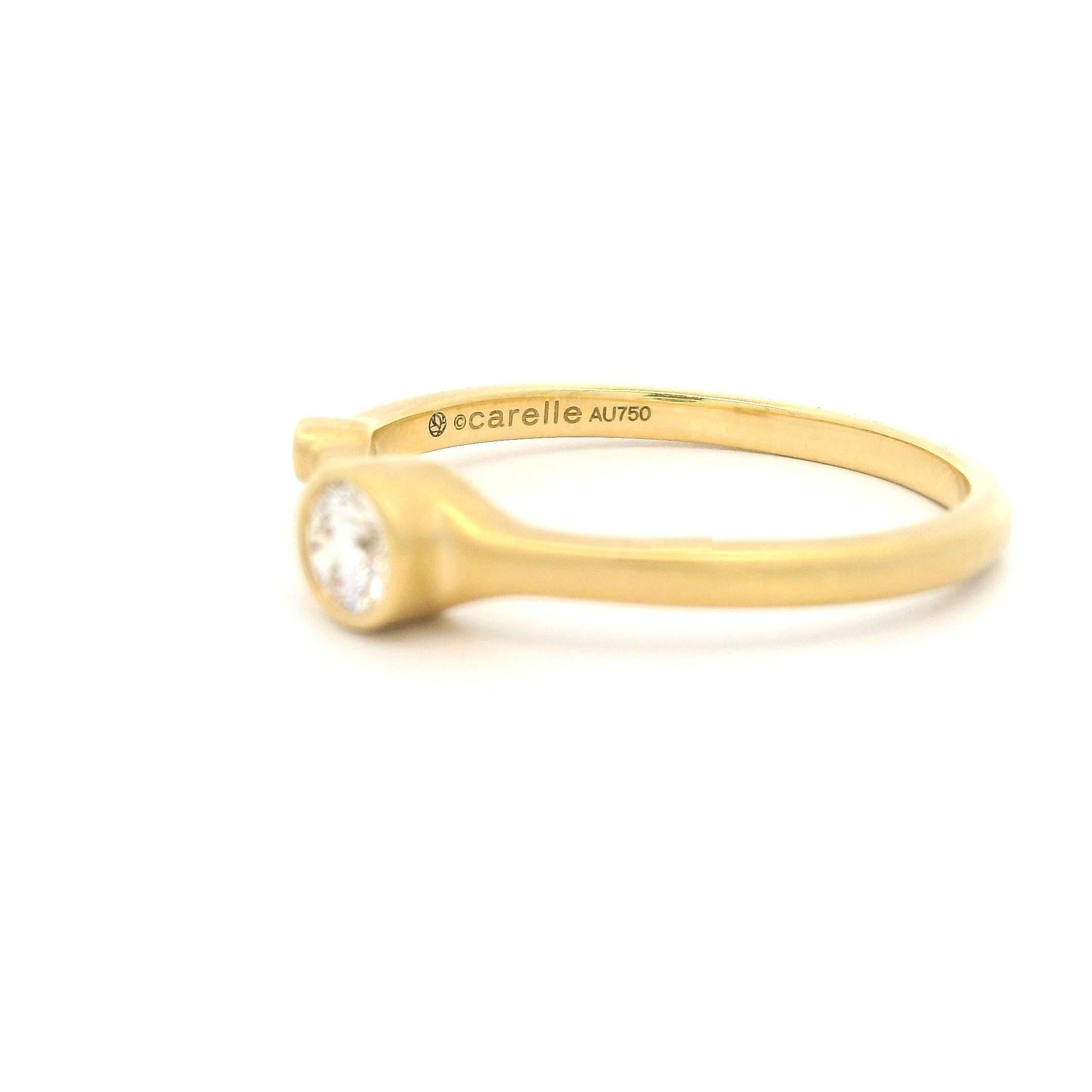 Women's Carelle Solid 18k Yellow Gold 0.27ctw Diamond Brushed Finish Band Ring w/ Box For Sale