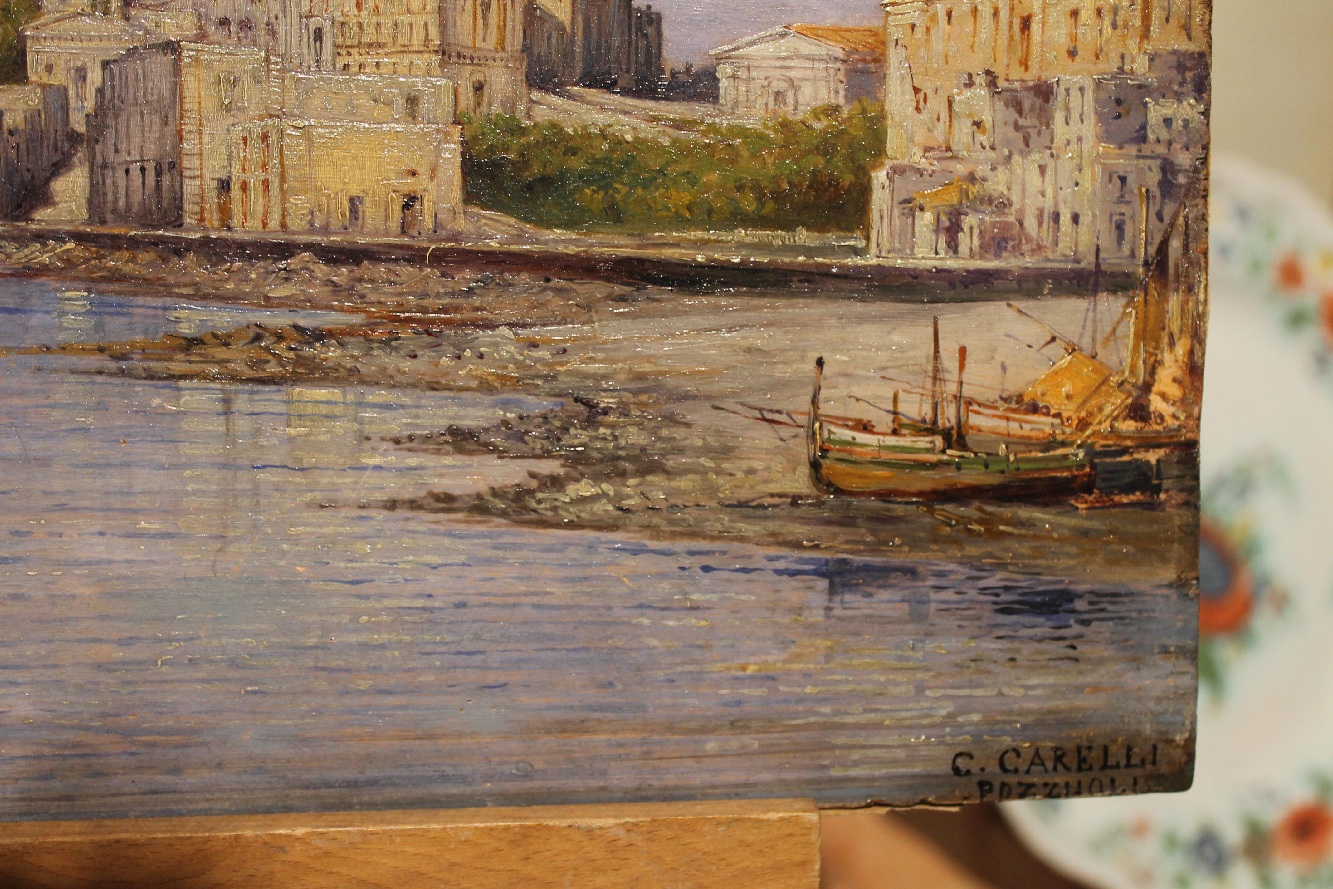 Carelli, huile sur carton italienne rectangulaire du 19ème siècle, peinture de paysage maritime en vente 6