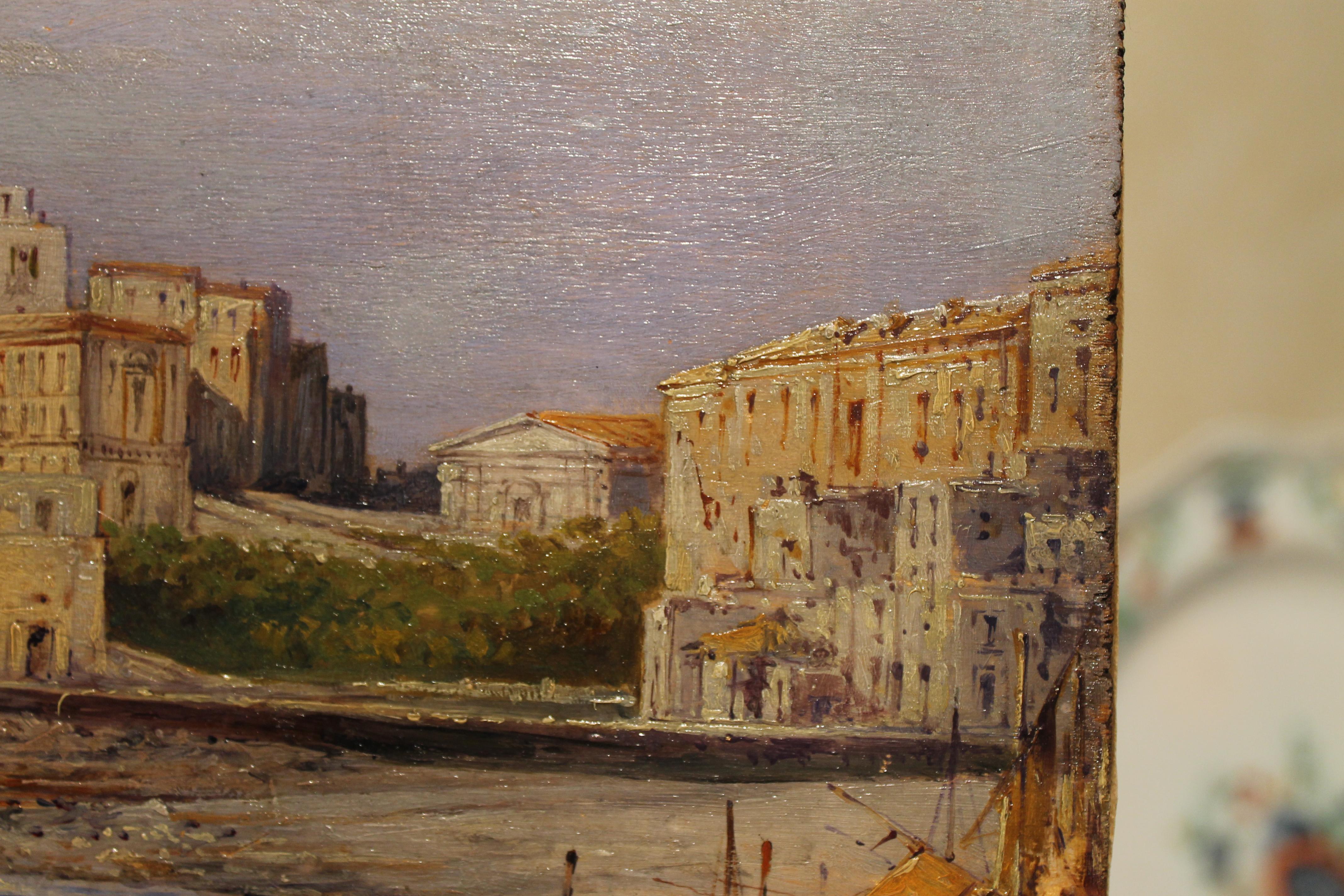 Carelli 19th Century Italian Rectangular Oil on Board Landscape Marine Painting For Sale 6