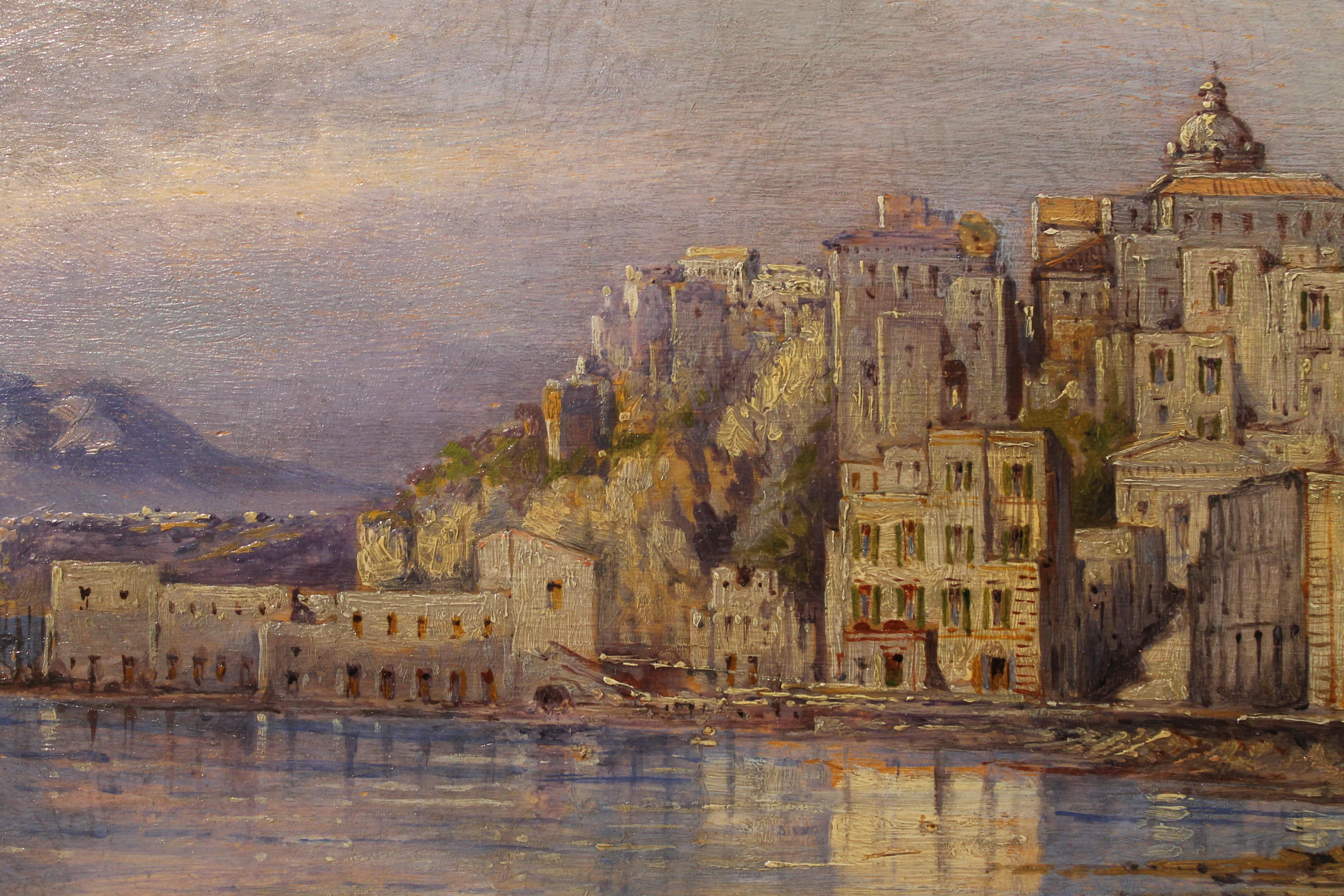 Carelli 19th Century Italian Rectangular Oil on Board Landscape Marine Painting For Sale 12