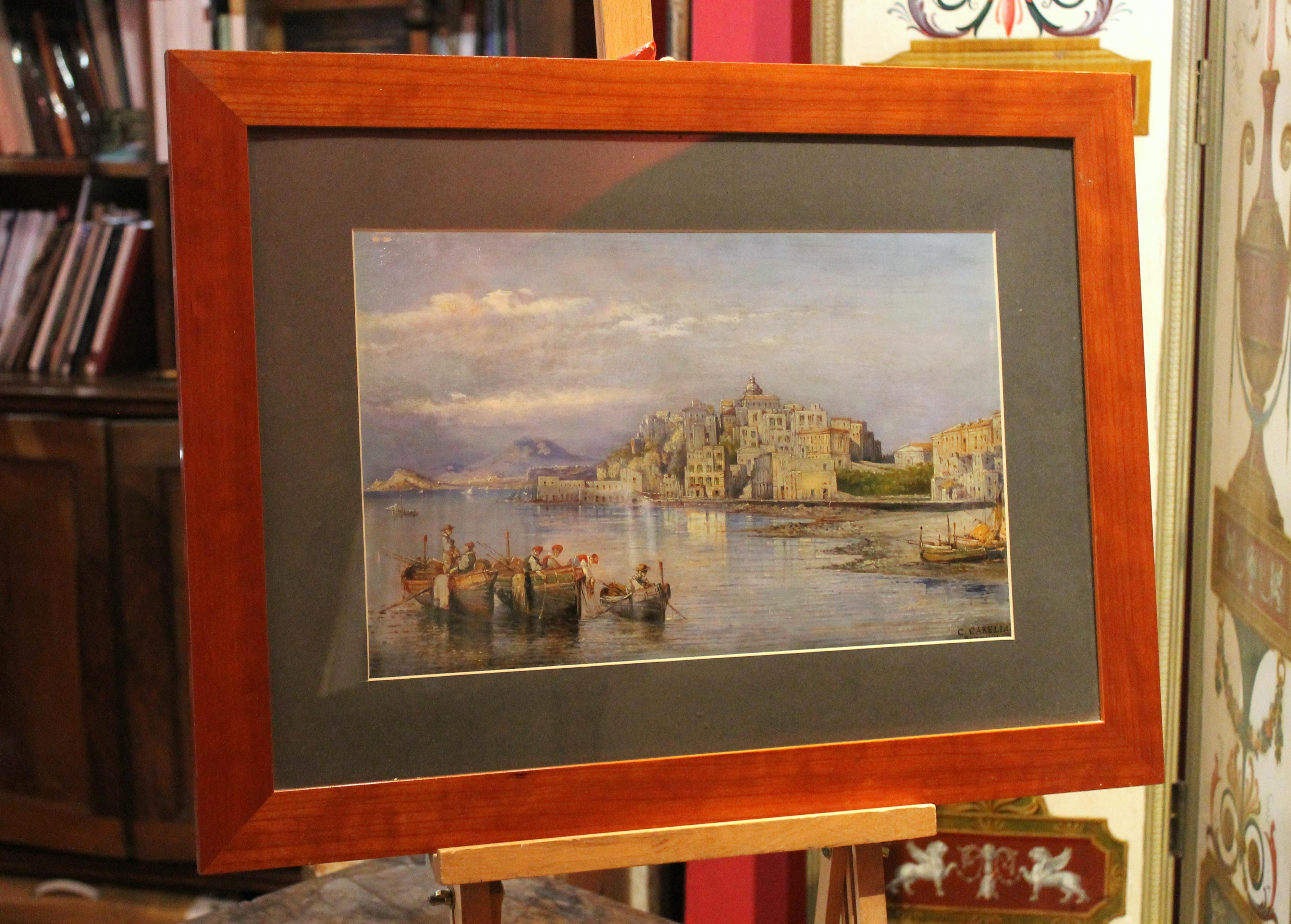 École de Barbizon Carelli, huile sur carton italienne rectangulaire du 19ème siècle, peinture de paysage maritime en vente