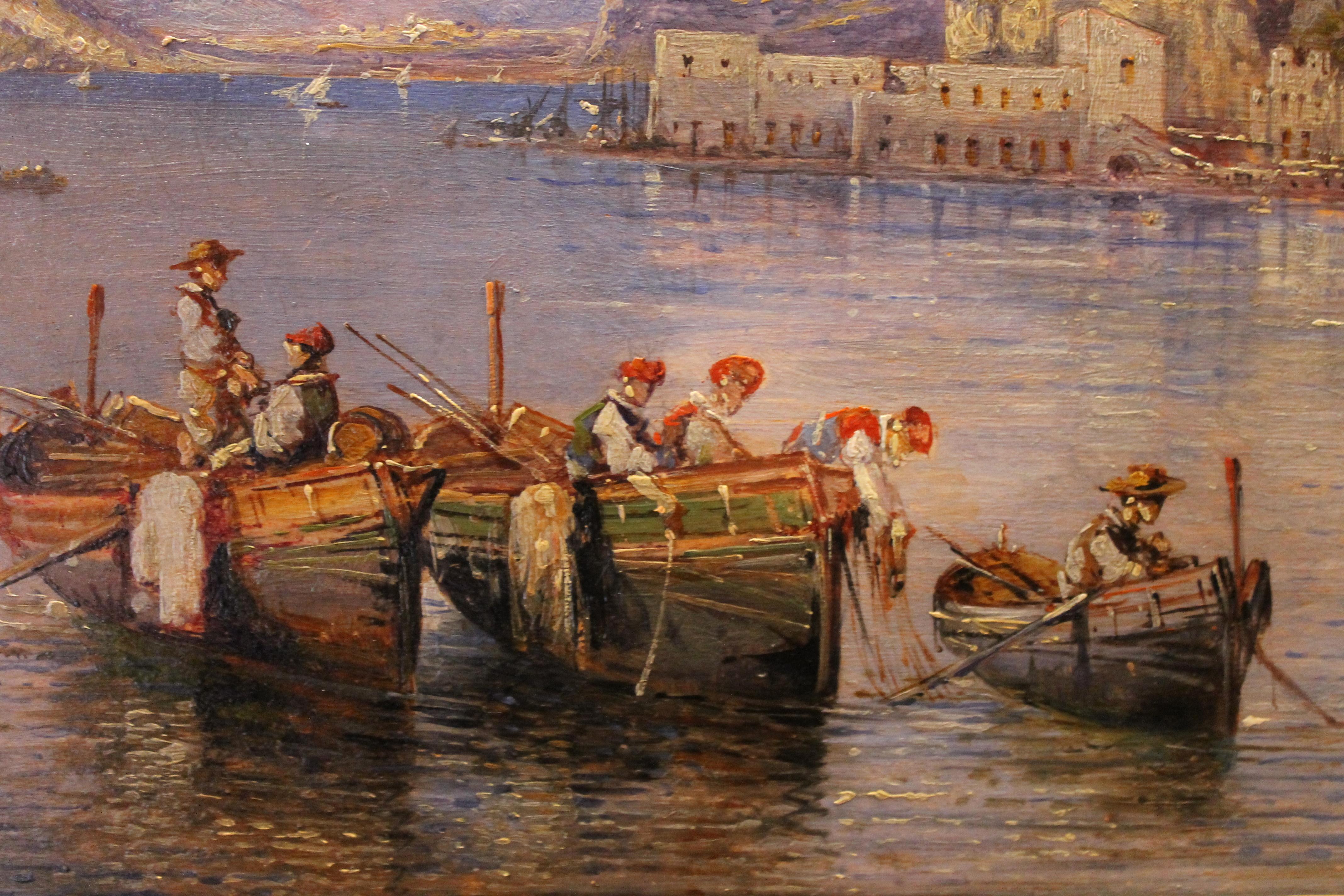 Italiano Carelli, dipinto italiano del XIX secolo, rettangolare, olio su tavola, paesaggio marino in vendita