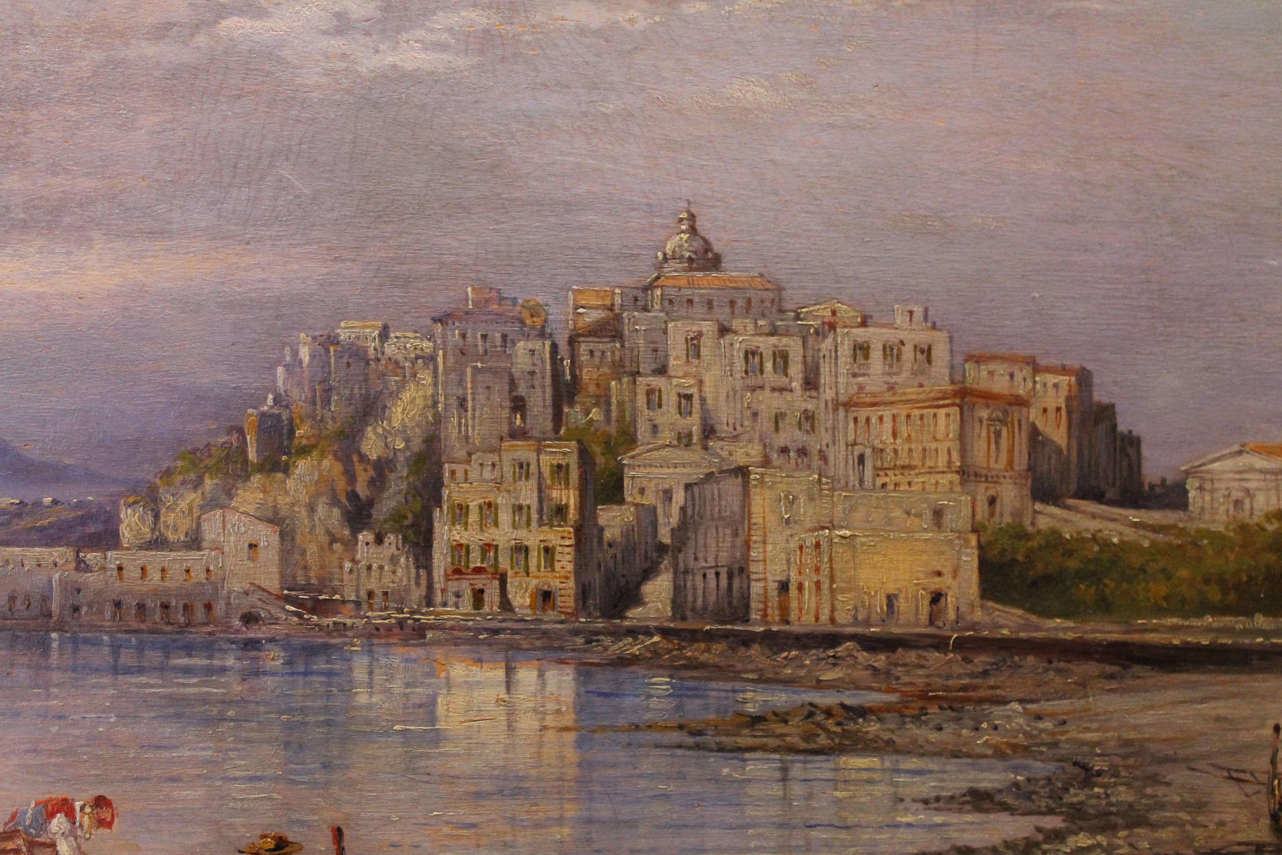 Oiled Carelli 19th Century Italian Rectangular Oil on Board Landscape Marine Painting For Sale